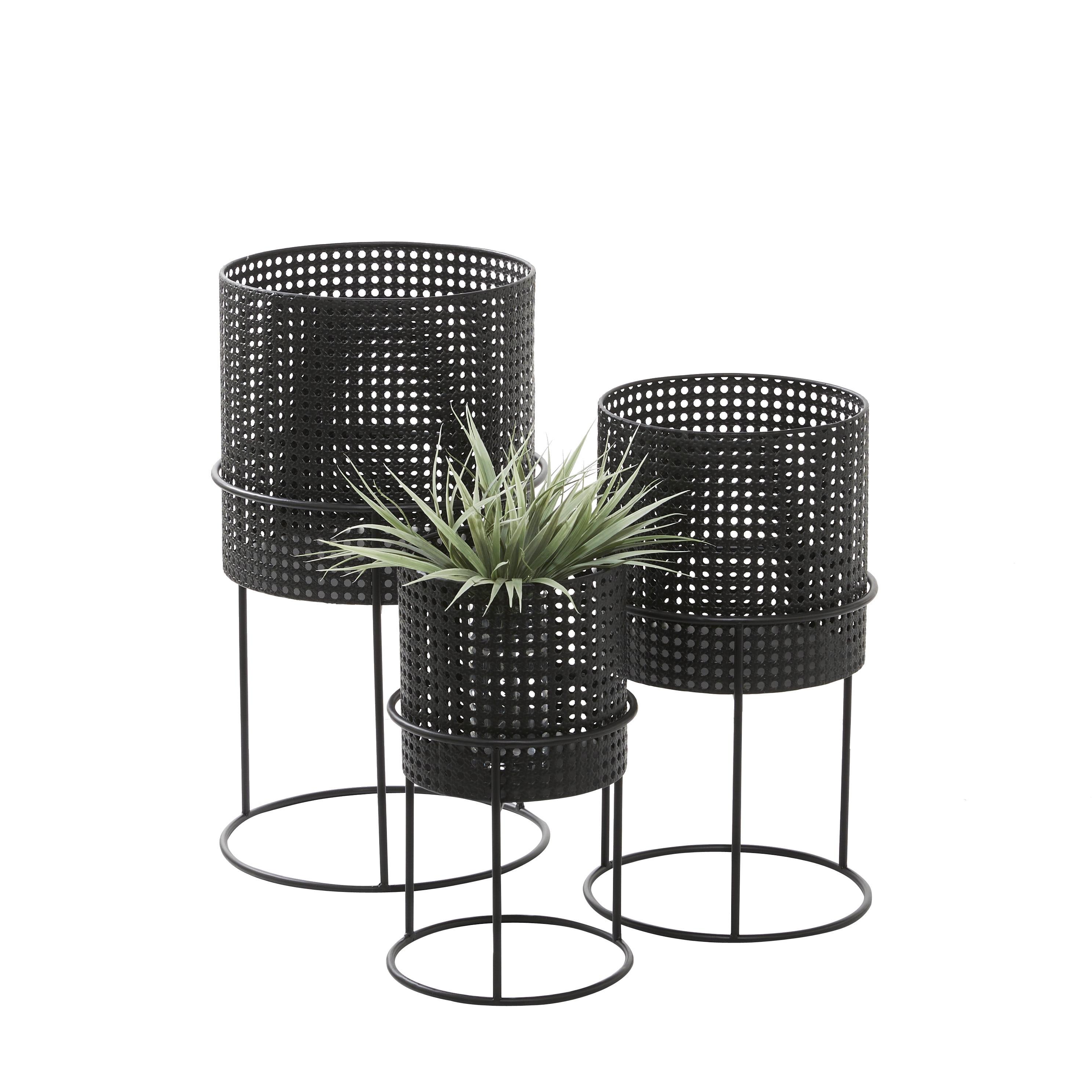 Set of 3 Metal Punched Planter Black - CosmoLiving by Cosmopolitan: Indoor/Outdoor, No Assembly Required, Decorative