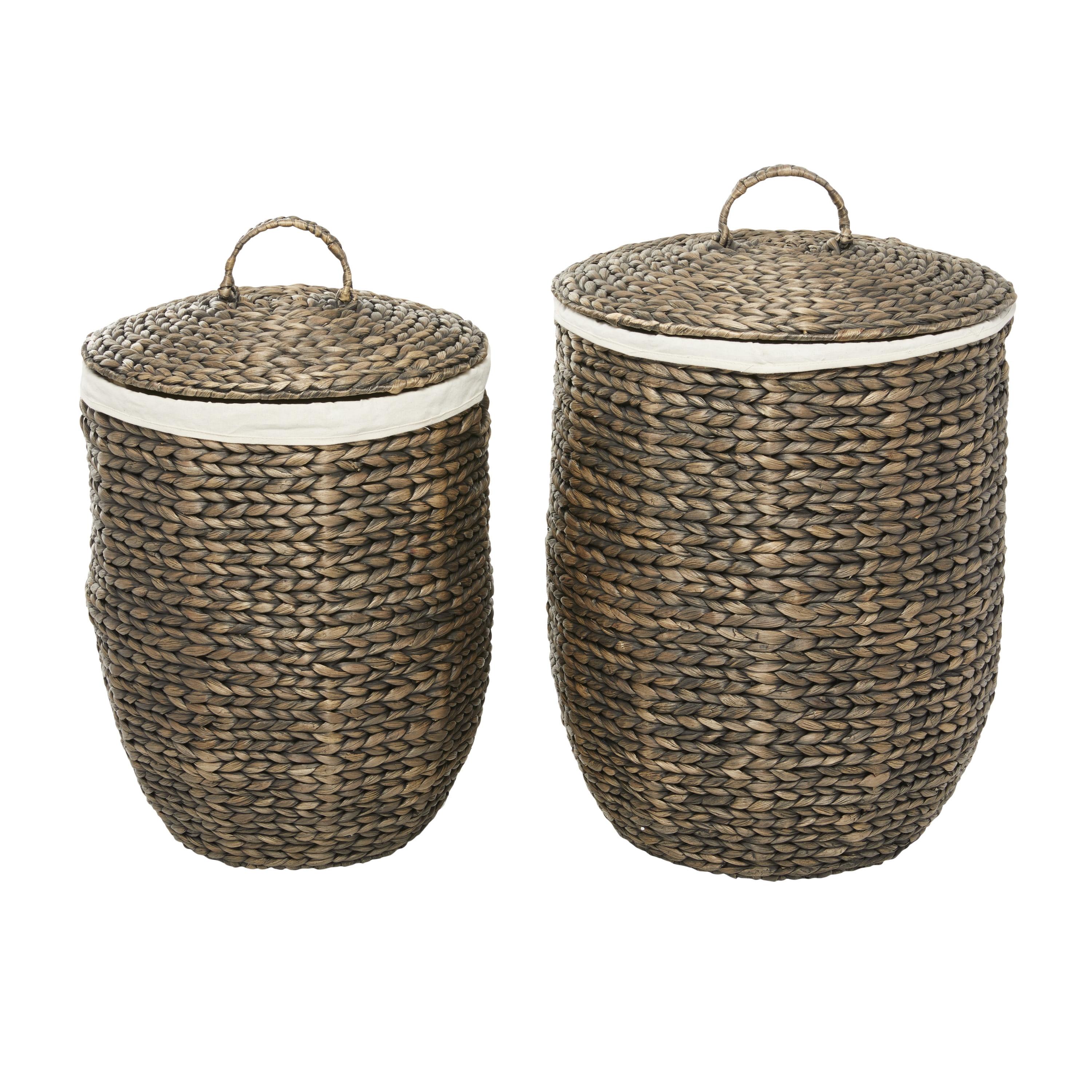 CosmoLiving by Cosmopolitan 23", 24"H Dark Brown Seagrass Handmade Storage Basket with Liner and Matching Tops, 2-Pieces