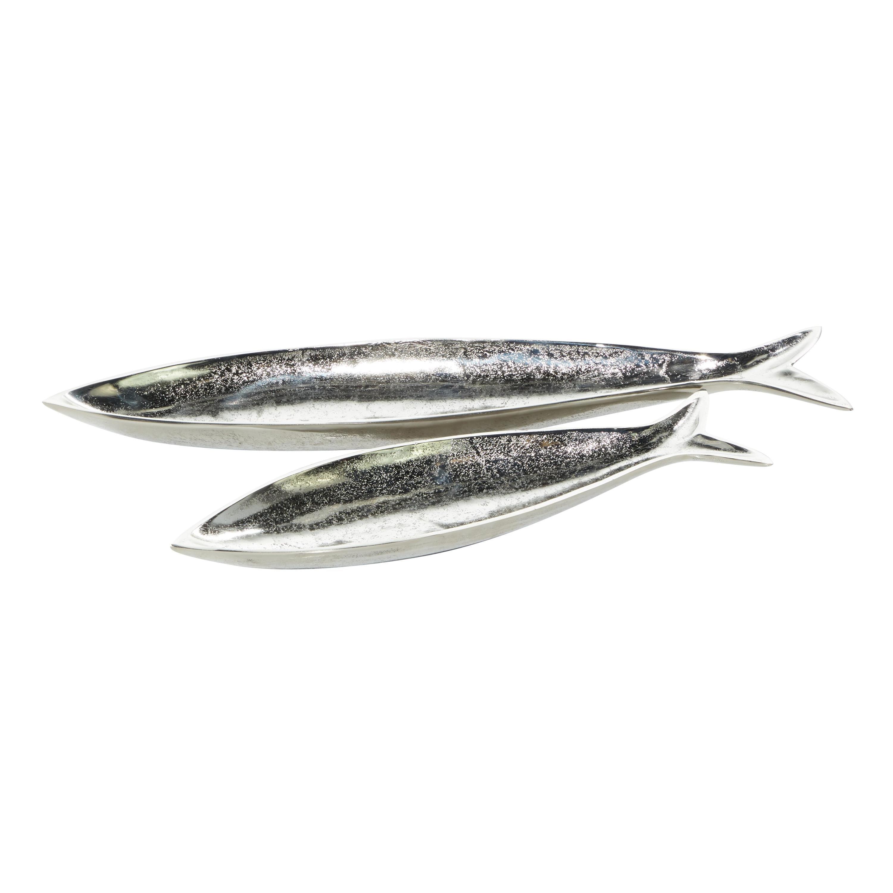 Silver Polished Aluminum Fish Shaped Oval Tray Set