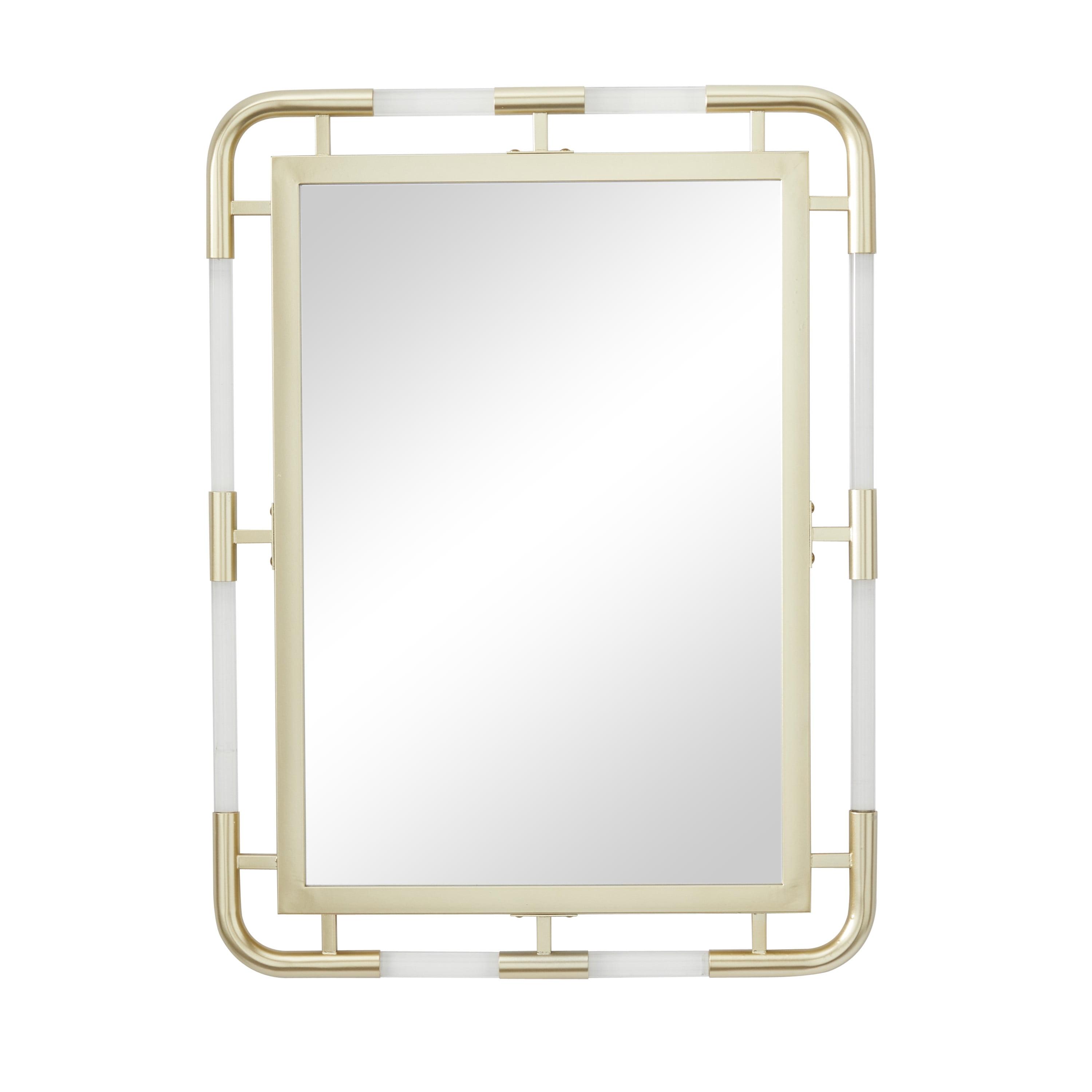 Modern Gold Rectangular Wall Mount Mirror with Acrylic Details