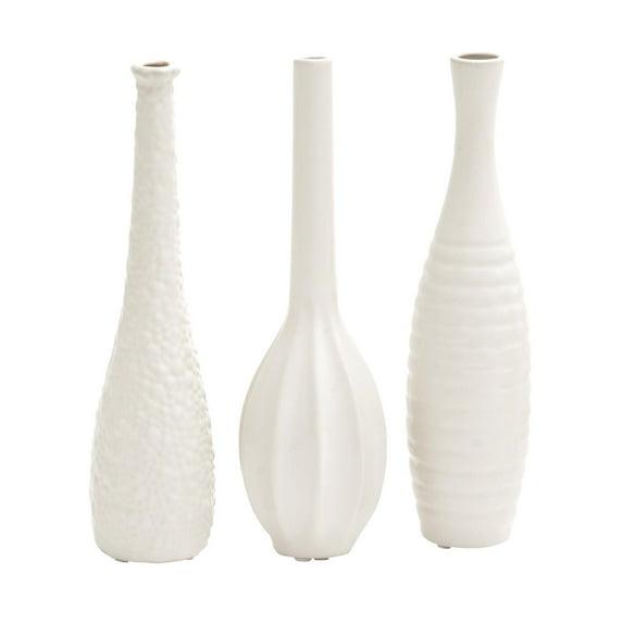 CosmoLiving by Cosmopolitan Ceramic Slim Textured Bottleneck Decorative Vase with Varying Patterns Set (Set of 3)