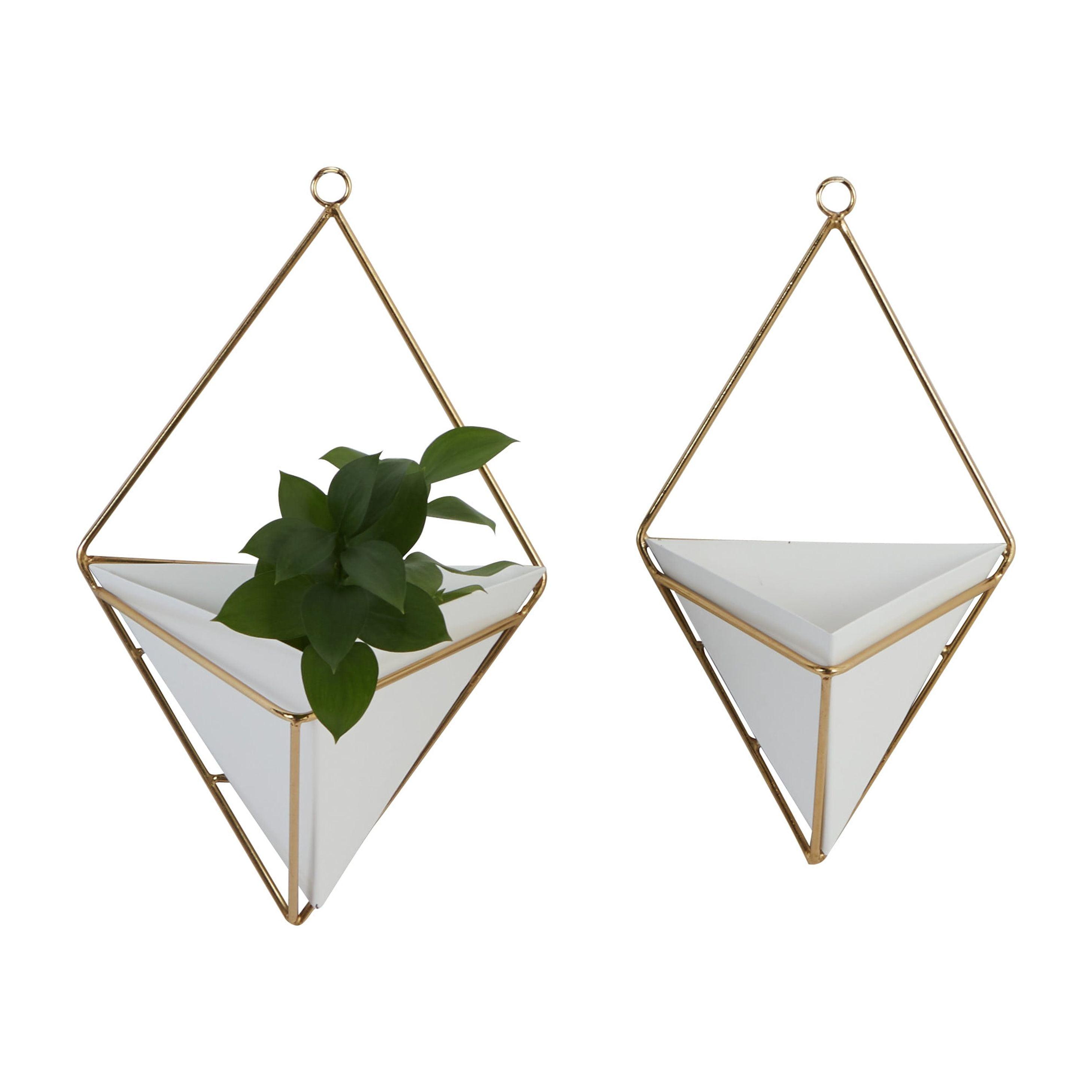 Set of 2 White Metal Geometric Hanging Planters