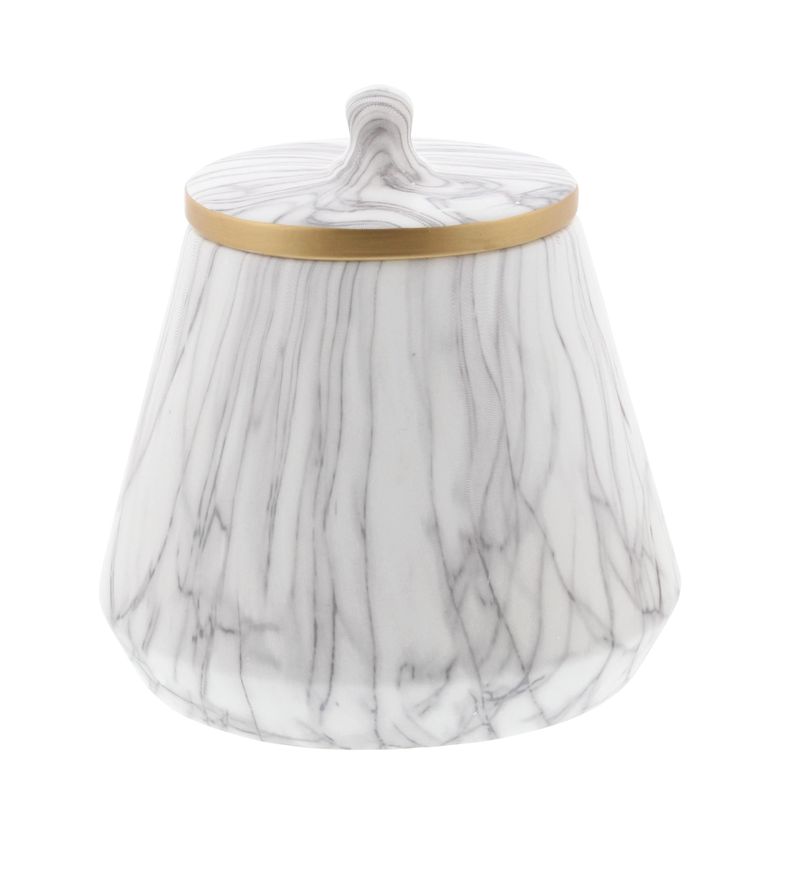 CosmoLiving by Cosmopolitan Ceramic Faux Marble White Decorative Jars with Gold accent