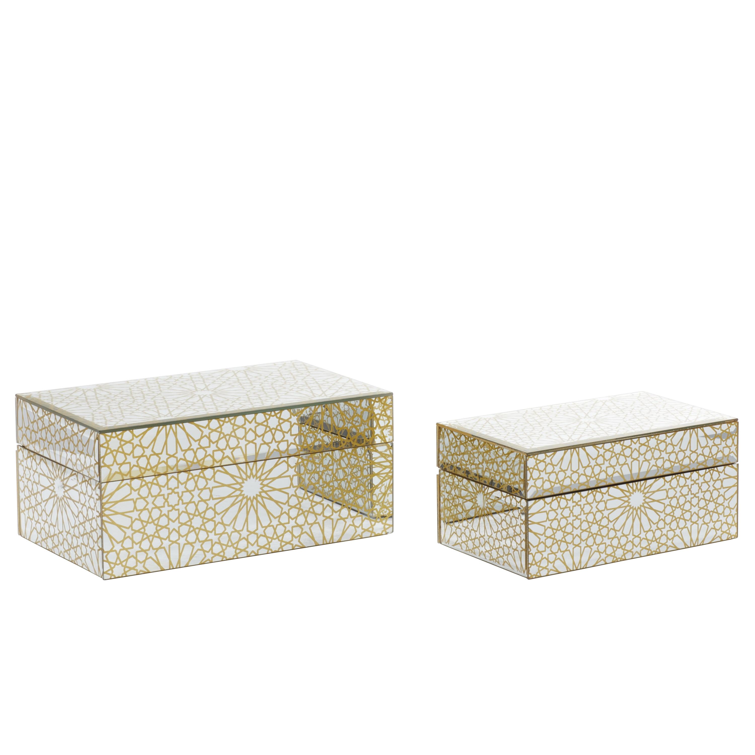 Gold and Silver Glossy Wood Rectangular Jewelry Box Set