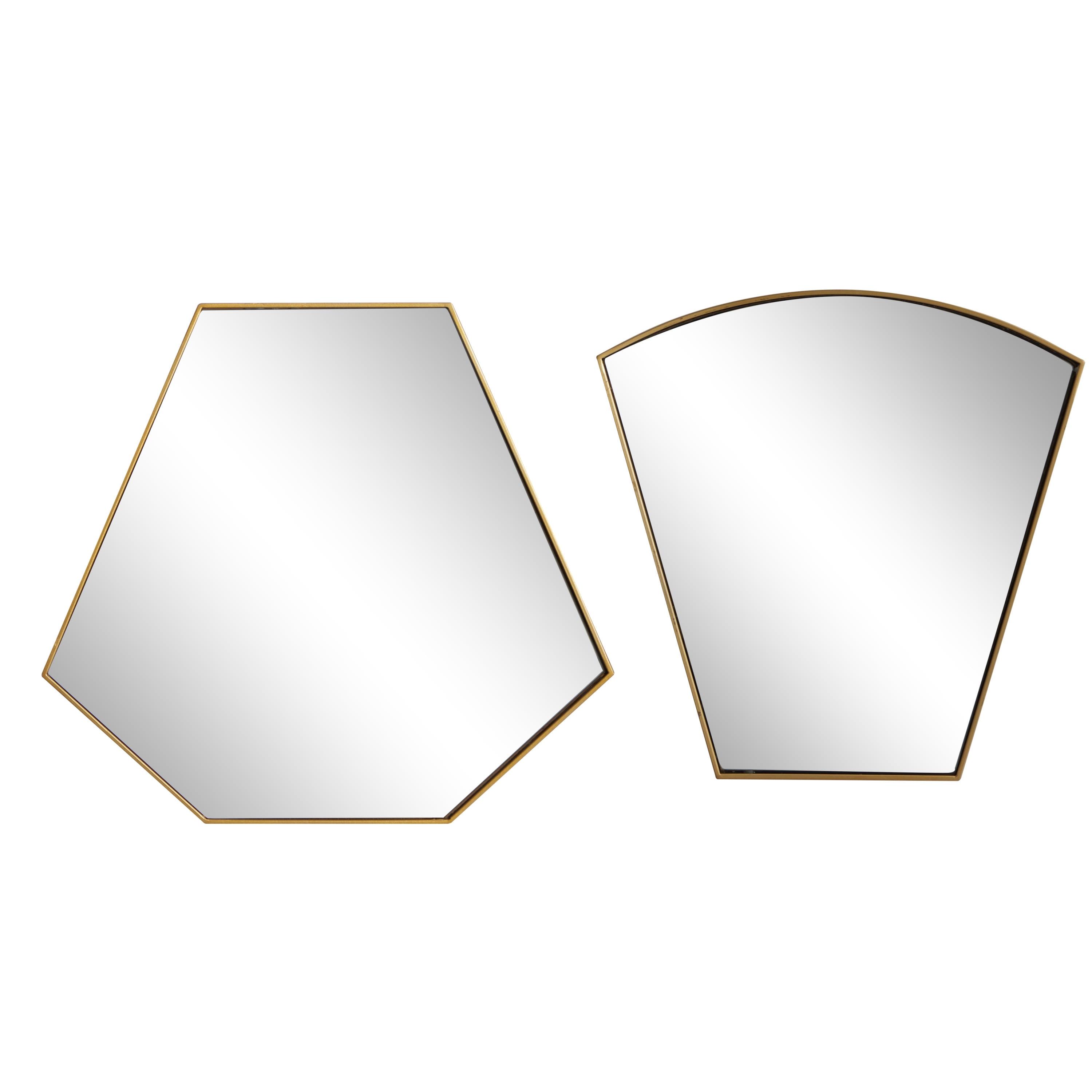 Gold Geometric Wood and Metal Wall Mirror Set, 18" and 19"