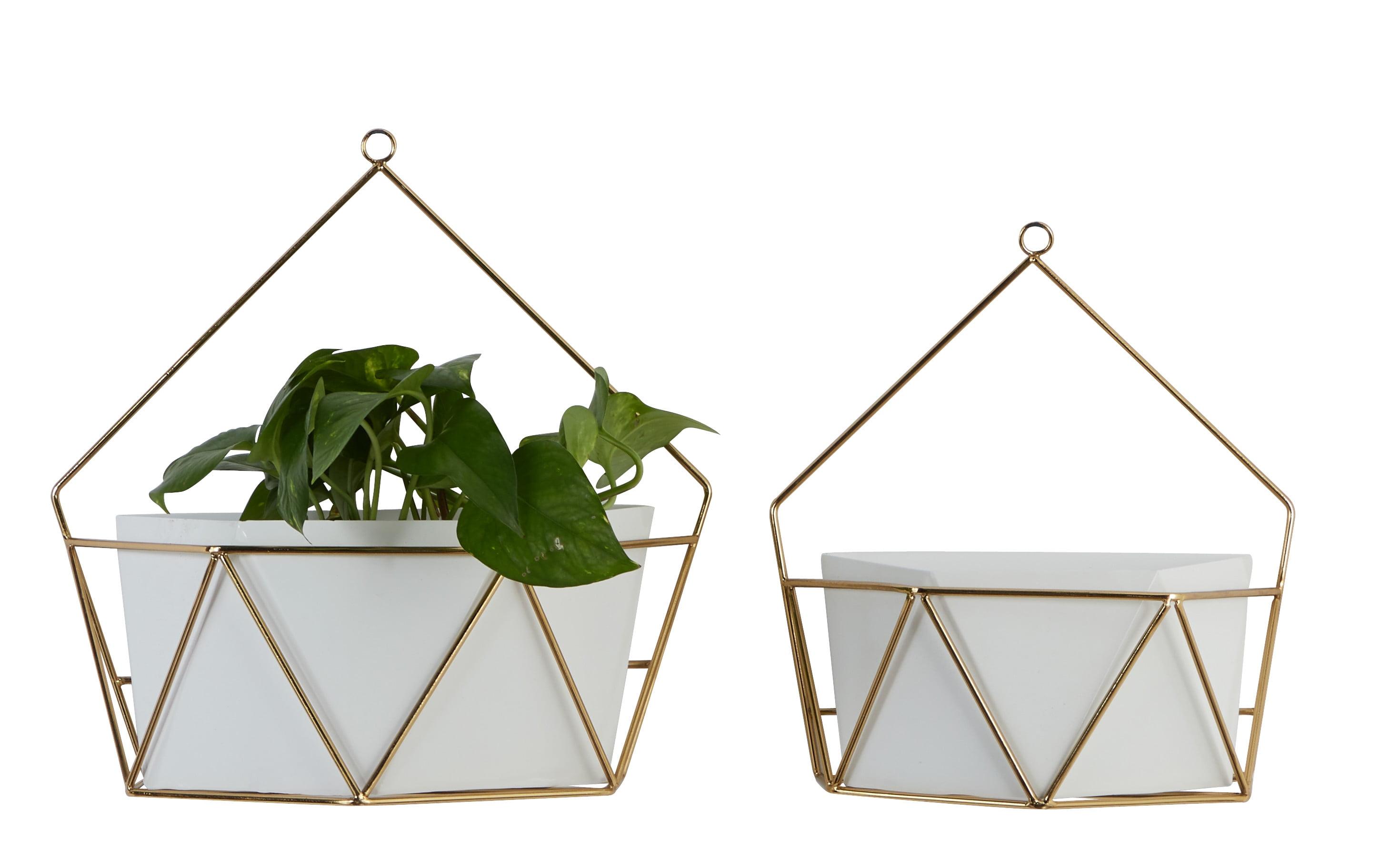 Geometric Gold And White Metal Wall Planters, Set Of 2: 12", 15"