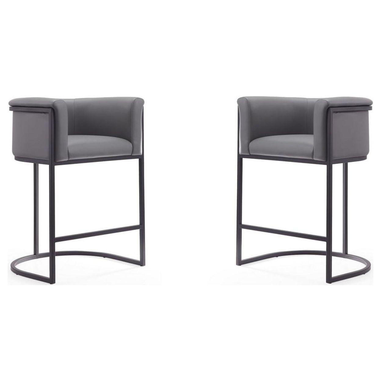 Midcentury Modernist Geometric Grey & Black Metal Counter Stools - Set of 2