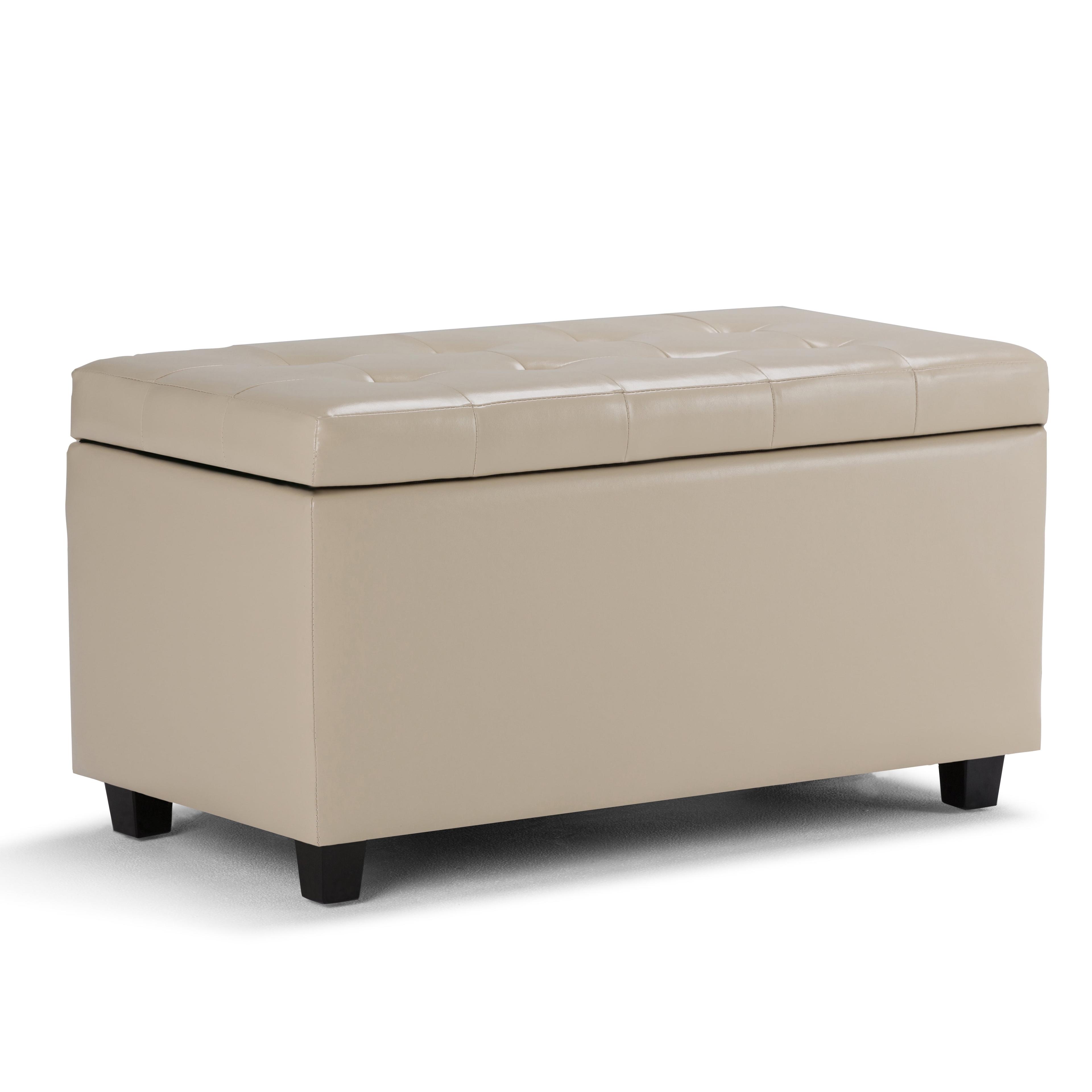 Cosmopolitan Satin Cream Tufted Faux Leather Storage Ottoman