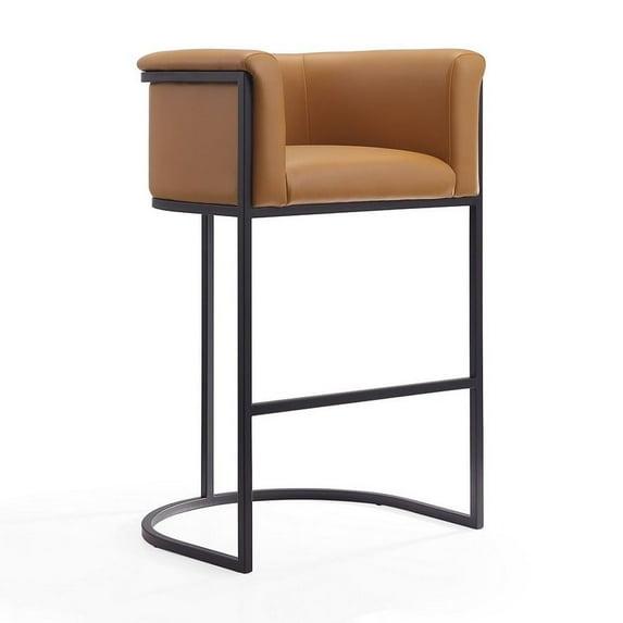 Cosmopolitan Upholstered Metal Barstool Camel - Manhattan Comfort: Faux Leather, Low Back, Fixed Height 29.5"