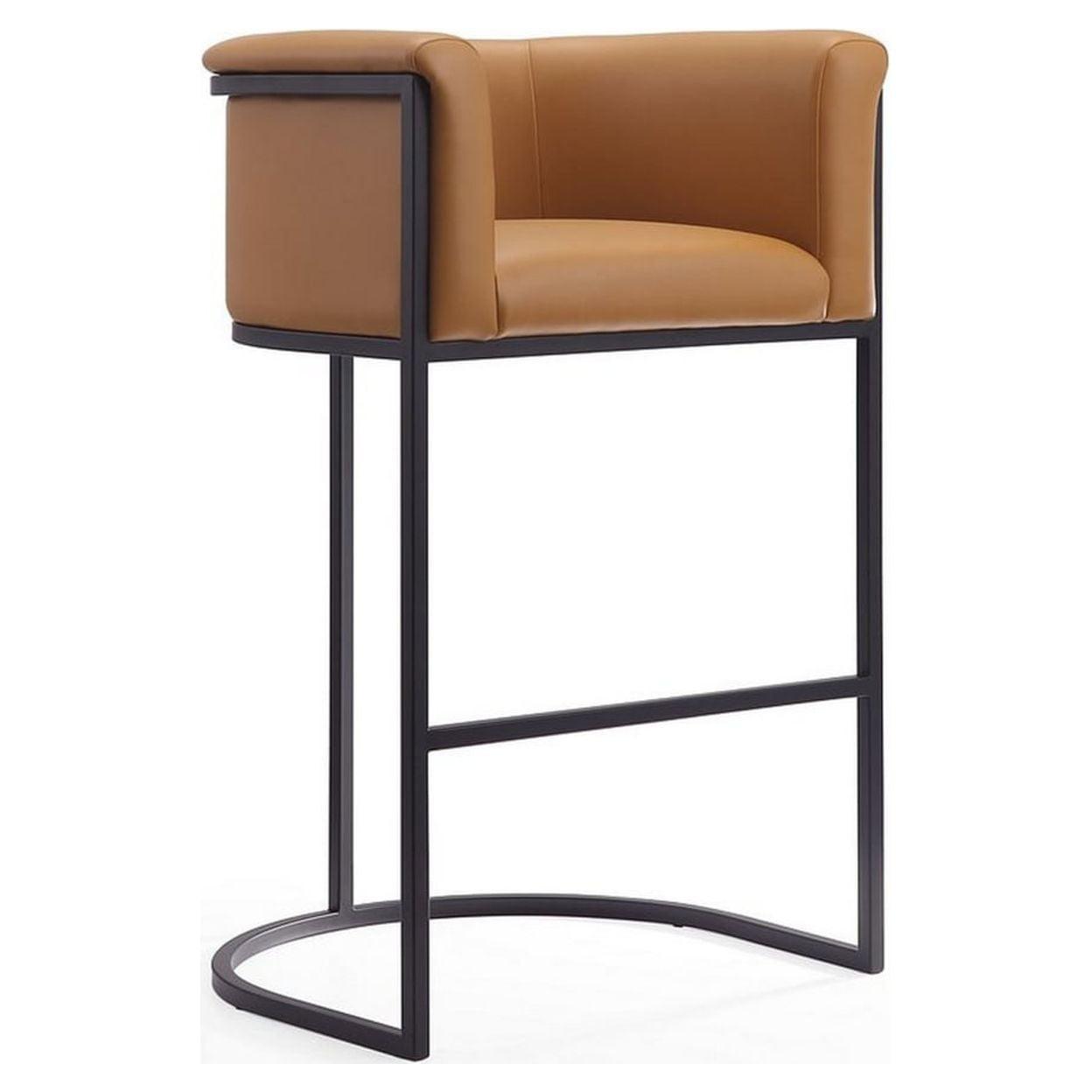 Camel and Black Faux Leather Metal Barstool