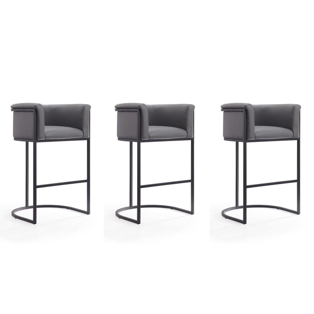 Set of 3 Cosmopolitan Upholstered Metal Barstools - Manhattan Comfort