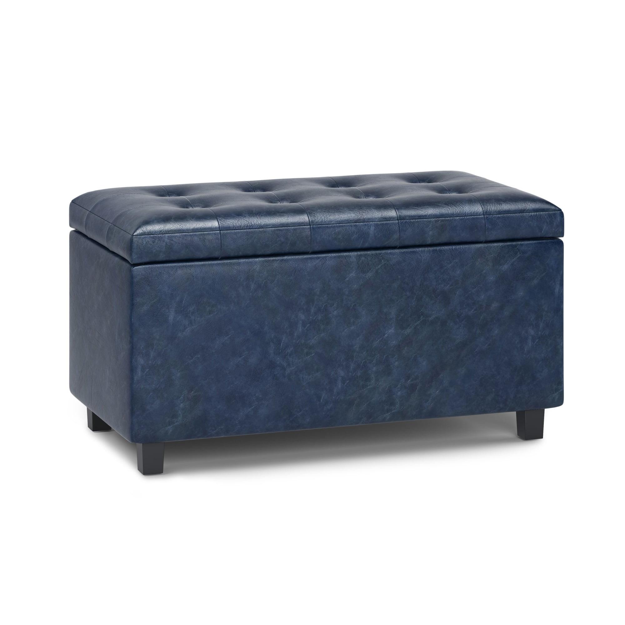 Cosmopolitan Denim Blue Tufted Faux Leather Storage Footstool