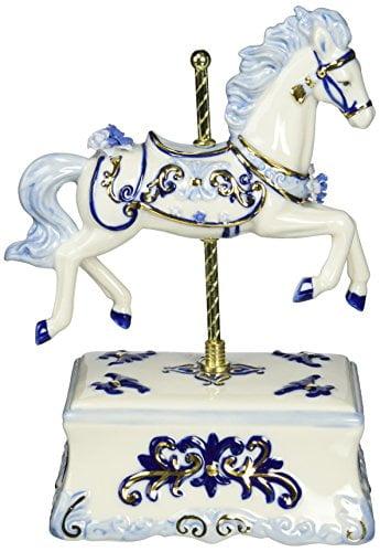 Kevins Gift Shoppe Ceramic Blue Carousel Horse Music Box