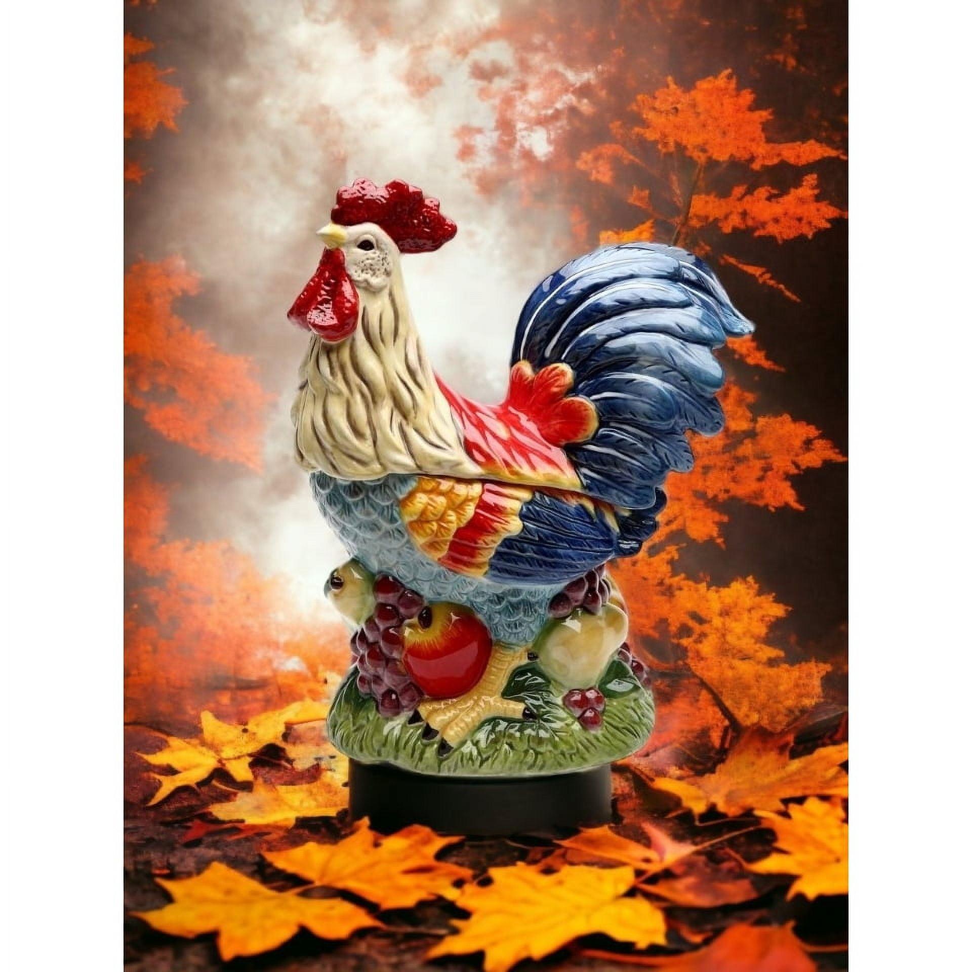 Colorful Ceramic Rooster Cookie Jar with Fruit Base