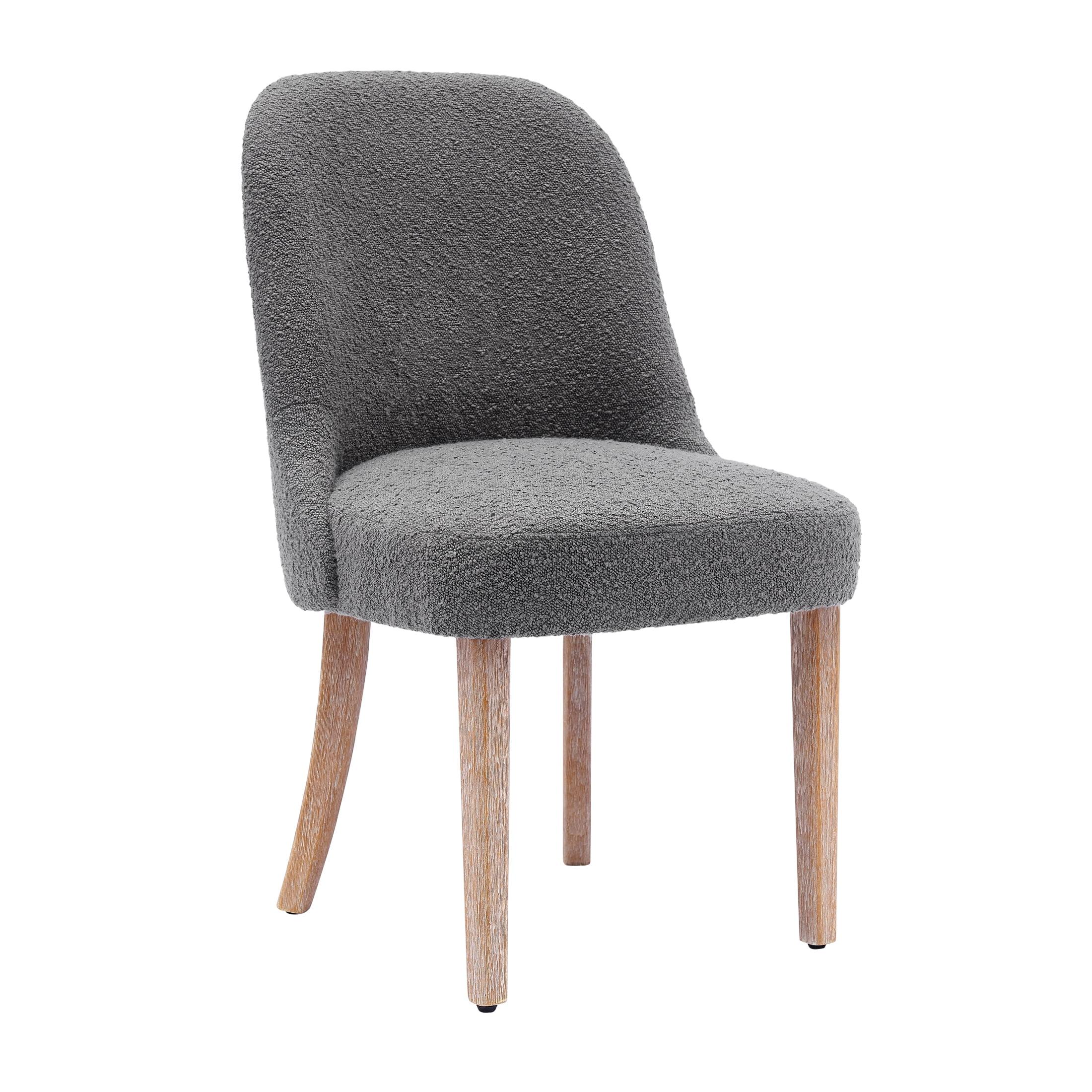 Gray Boucle Upholstered High Back Side Chair with Wood Legs