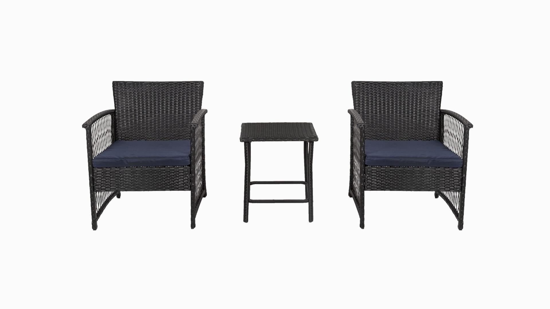 Costaelm Bistro Costa 3-Piece Patio Conversation Set Black PE Rattan Wicker, Black/Navy