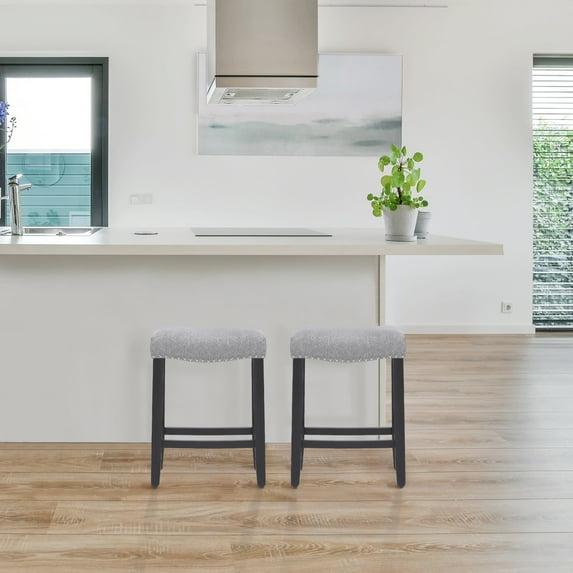 Costaelm Bulmon 24" Upholstered Counter Stool with Nail Head Trim, Black/Gray