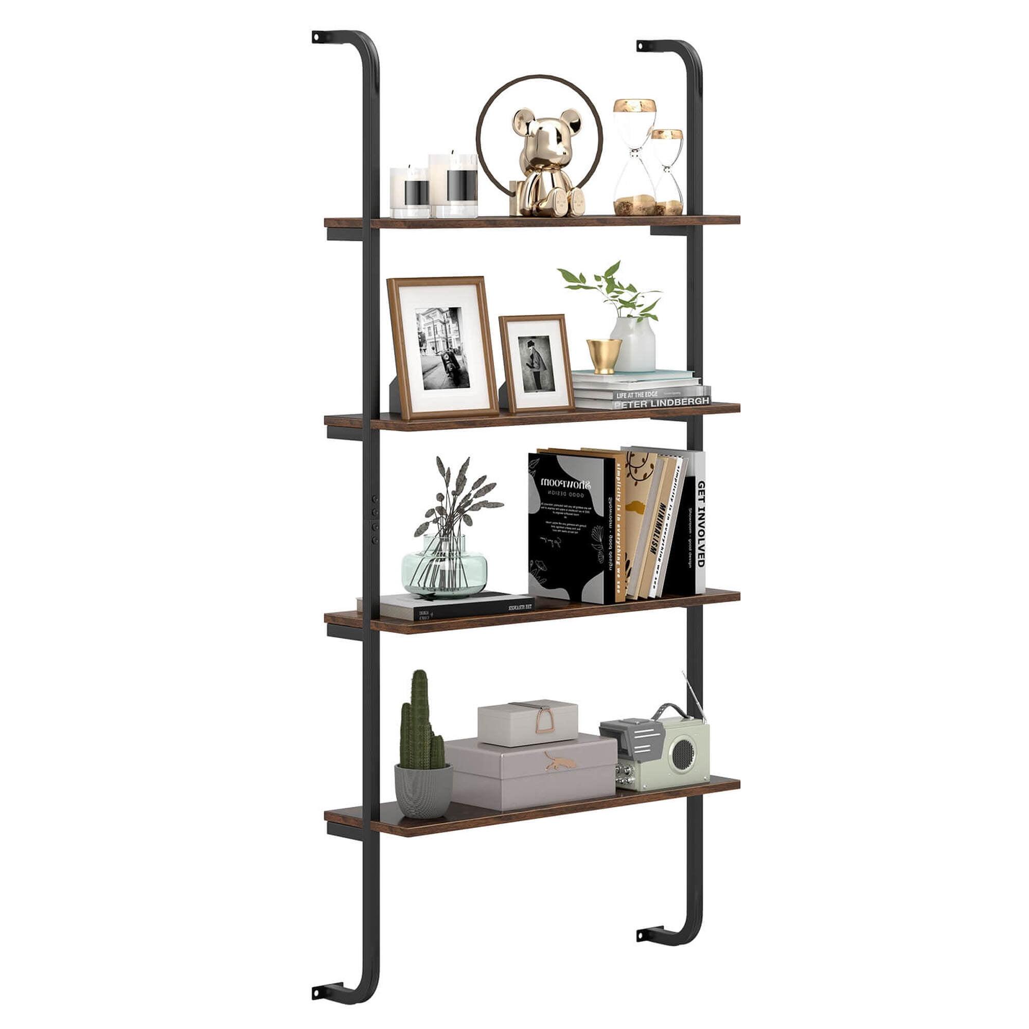 Costway 1 PCS 4-Tier Wall-mounted Ladder Shelf Display Bookshelf with Heavy-duty Metal Frame