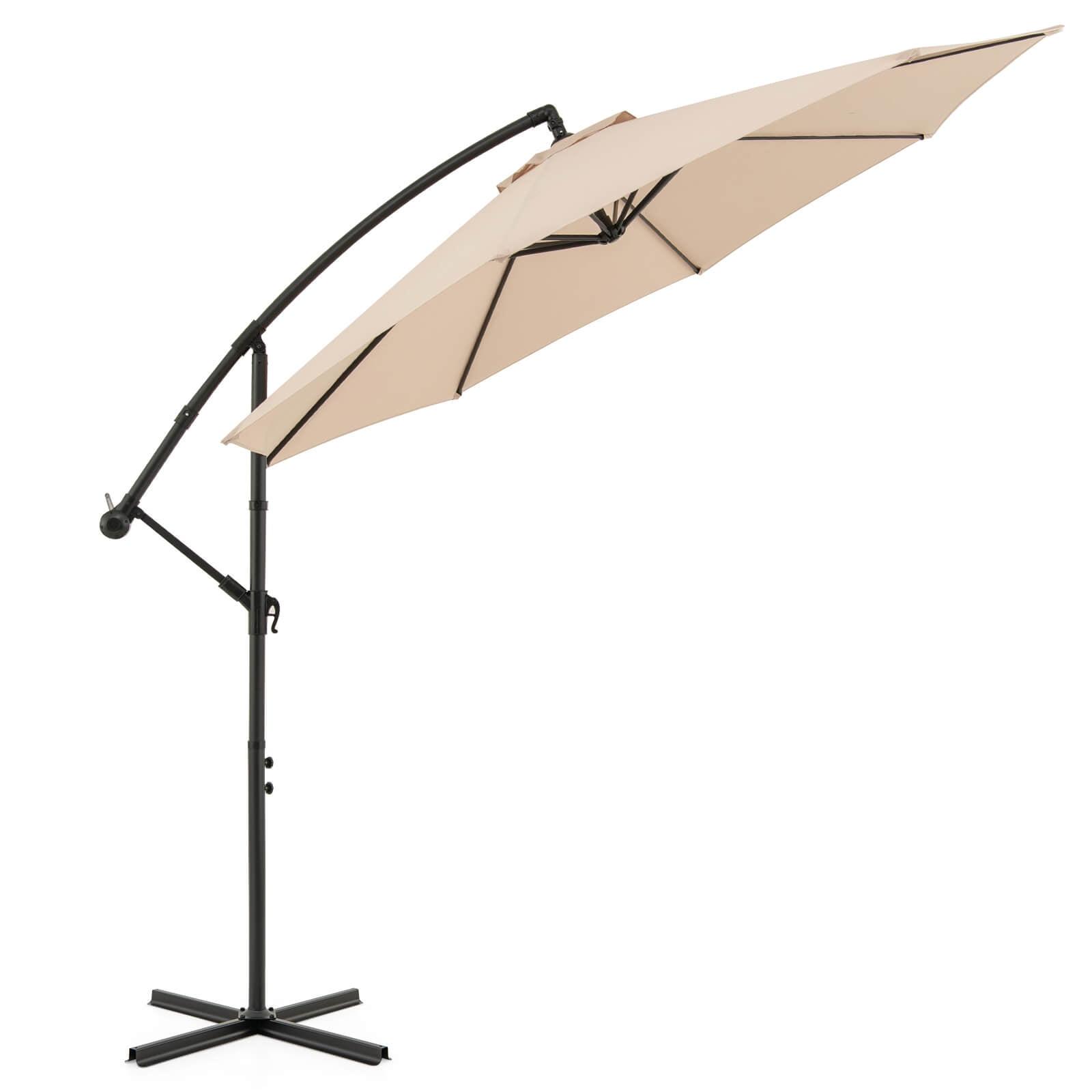 Costway  10 FT Patio Offset Umbrella w/8 Ribs Cross Base Tilt Beige