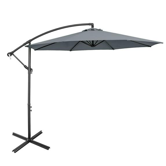 Costway  10 FT Patio Offset Umbrella w/8 Ribs Cross Base Tilt Grey
