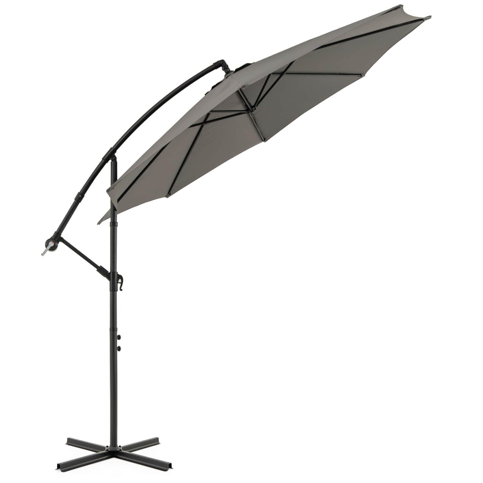 Costway  10 FT Patio Offset Umbrella w/8 Ribs Cross Base Tilt Grey