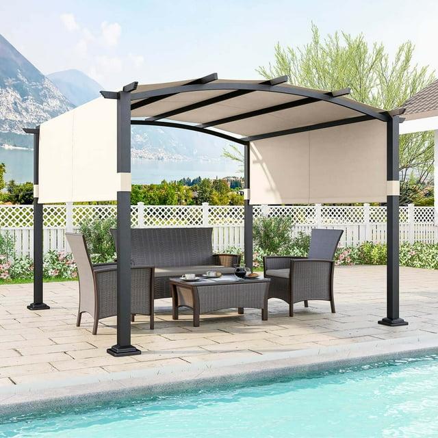 Costway 10' x 10' Outdoor Pergola with Retractable Sunshade Canopy Anchored Plates Patio Beige