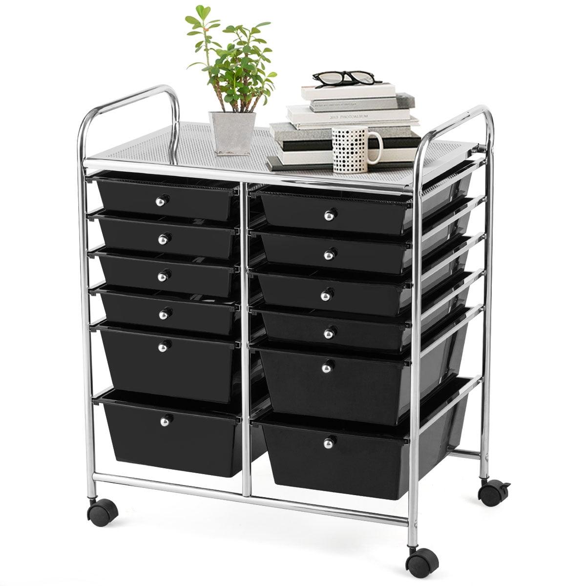 Black 12-Drawer Rolling Storage Cart with Chrome Frame