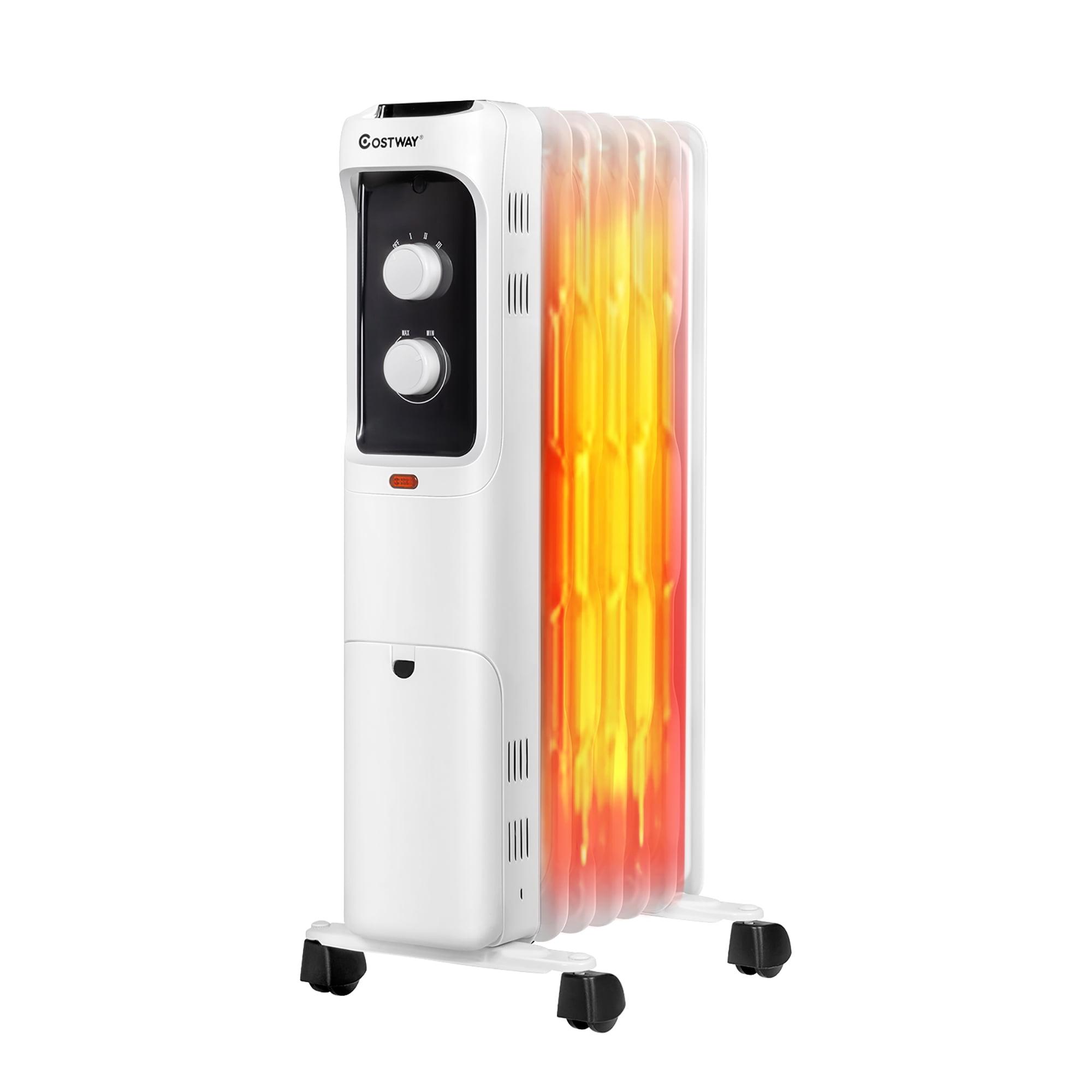 Costway 1500W Oil Filled Heater Portable Radiator Space Heater w/ Adjustable Thermostat White