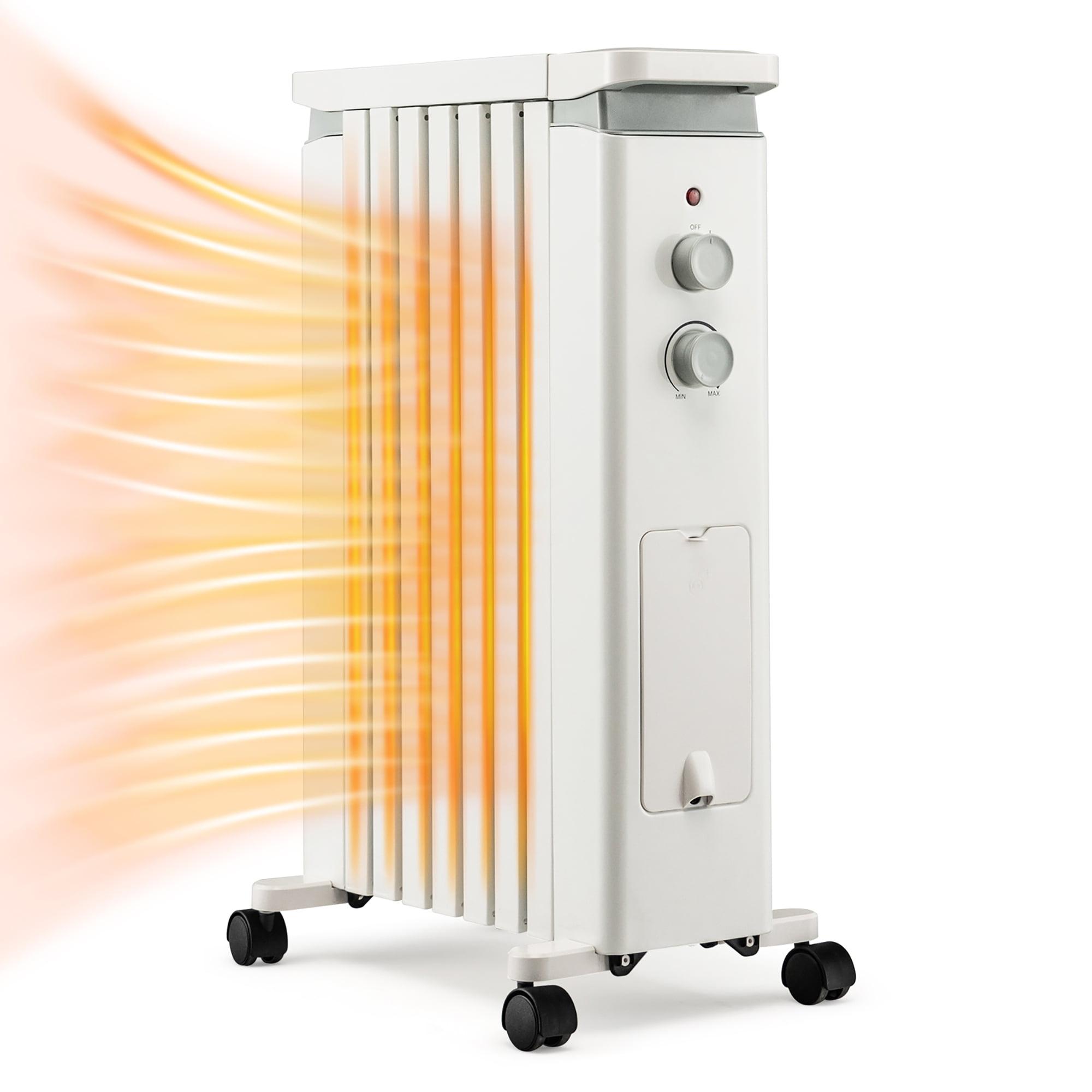 White 1500W Oil Filled Radiator Heater with Thermostat and Automatic Shut-off