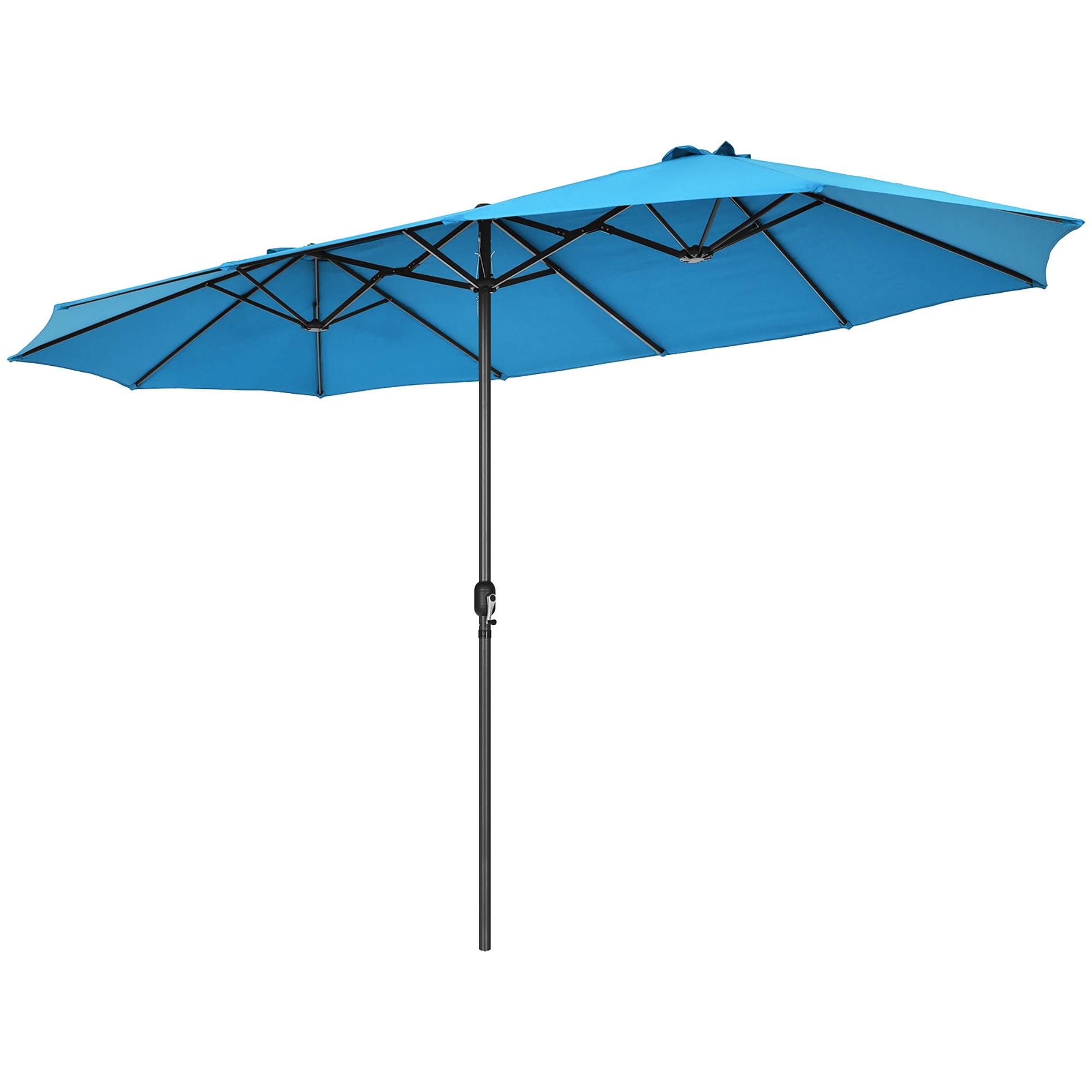 Costway 15FT Patio Double-Sided Umbrella Crank Outdoor Garden Market Sun Shade Blue