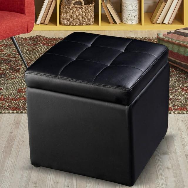 Costway 16''Cube Ottoman Pouffe Storage Box Lounge Seat Footstools with Hinge Top Black