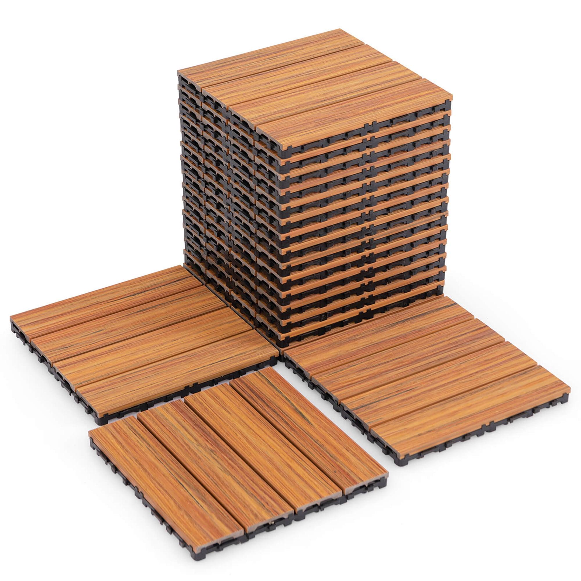 Costway 18/36 PCS Interlocking Deck Tiles Anti-slip Floor Tiles for Poolside All Weather Brown