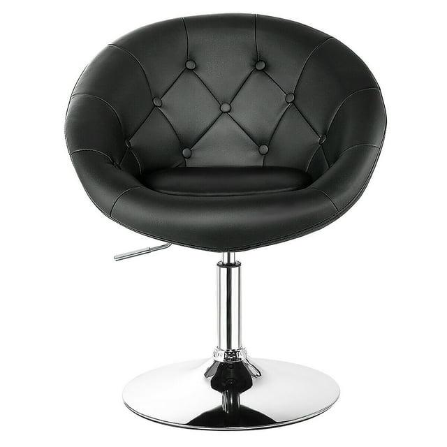 Yaheetech Height Adjustable Swivel Upholstered Round Accent Chair Barrel Chair-Black