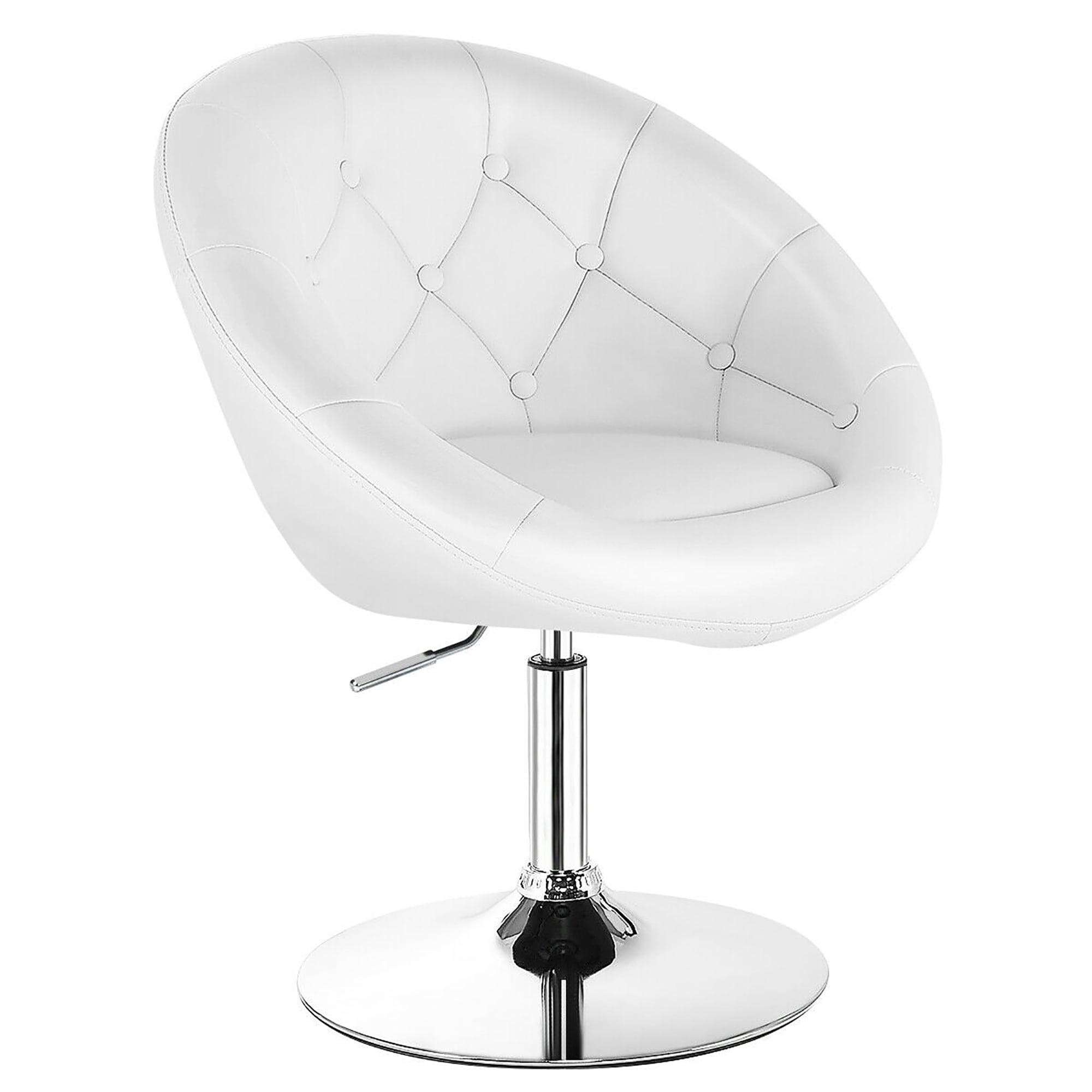 White Faux Leather Adjustable Swivel Accent Chair