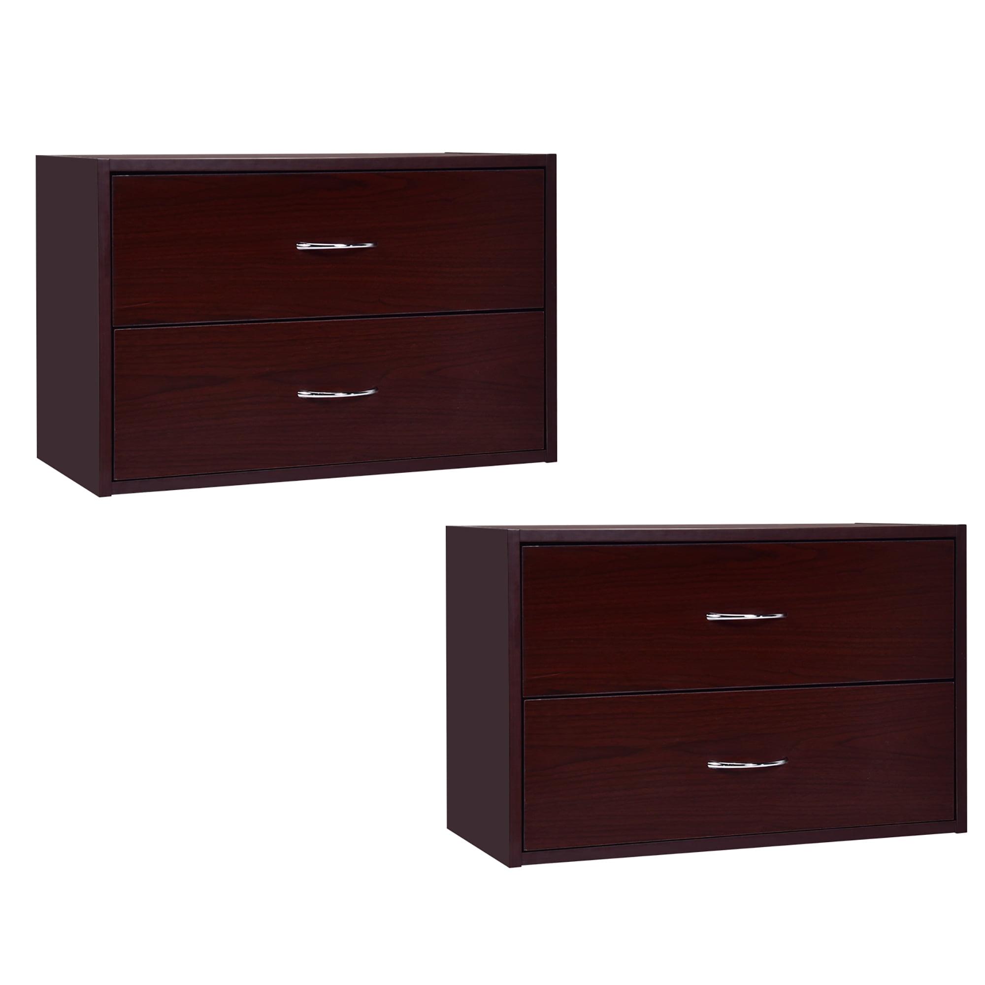 Costway 2 PCS 2-Drawer Dresser Horiztonal Organizer Wood End Table Nightstand