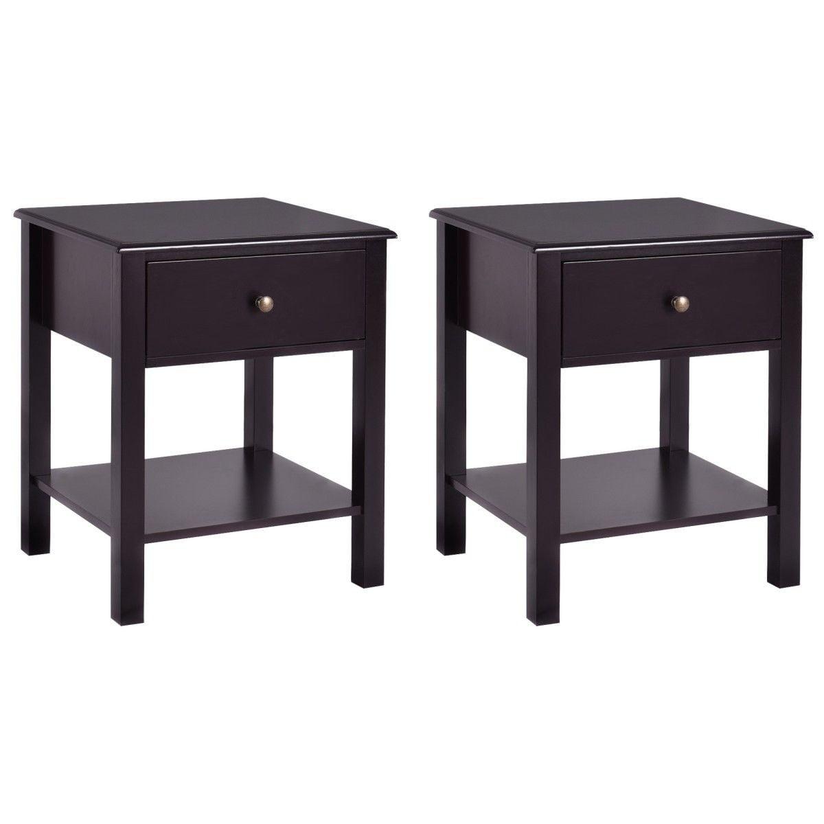 Elegant Brown Nightstand with Storage Drawer and Open Shelf