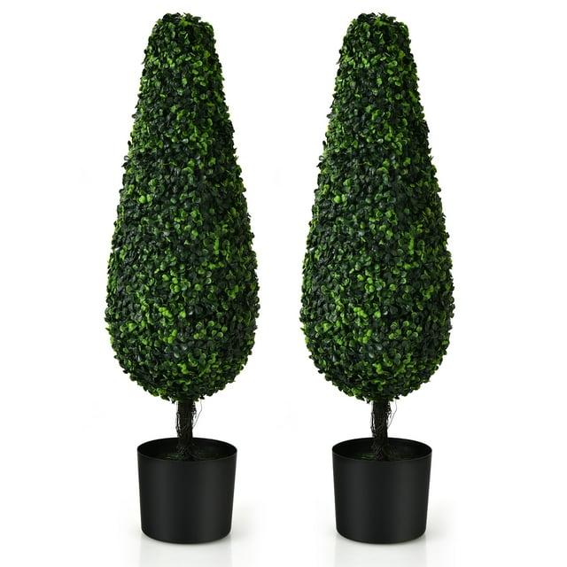 Costway 2 Pack 3FT Artificial Tower Topiary Tree UV Resistant Indoor Outdoor