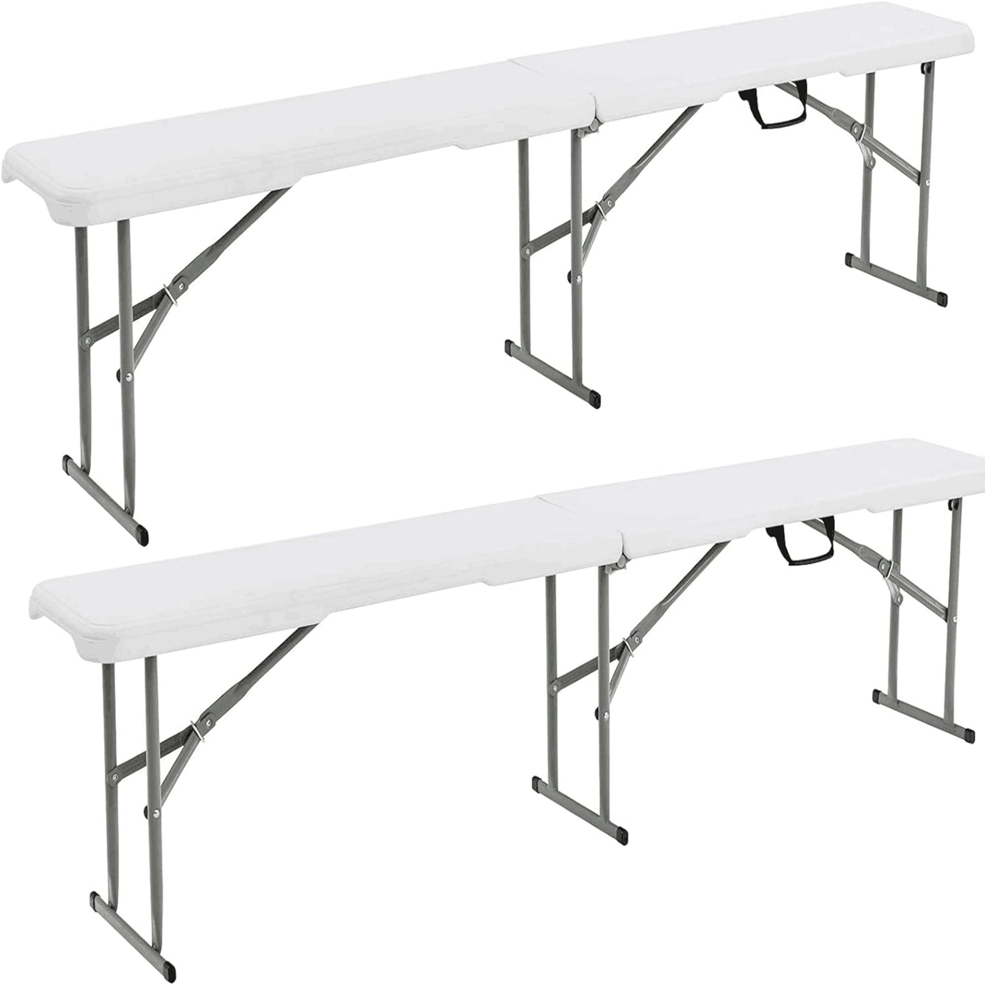 6ft White HDPE and Iron Folding Outdoor Picnic Bench Set