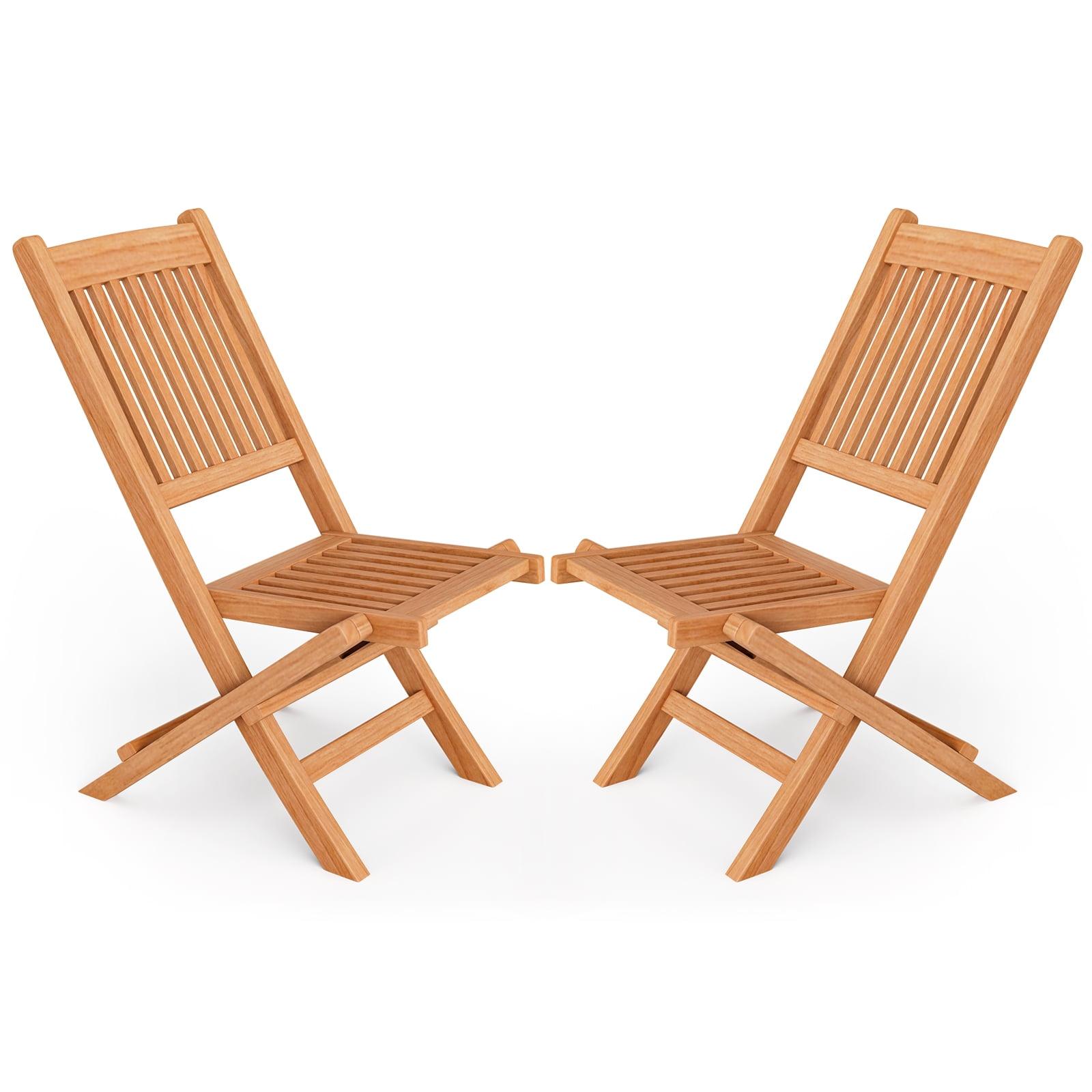 Costway 2 PCS Patio Folding Chair Indonesia Teak High Back Dining Slatted Seat Portable Outdoor