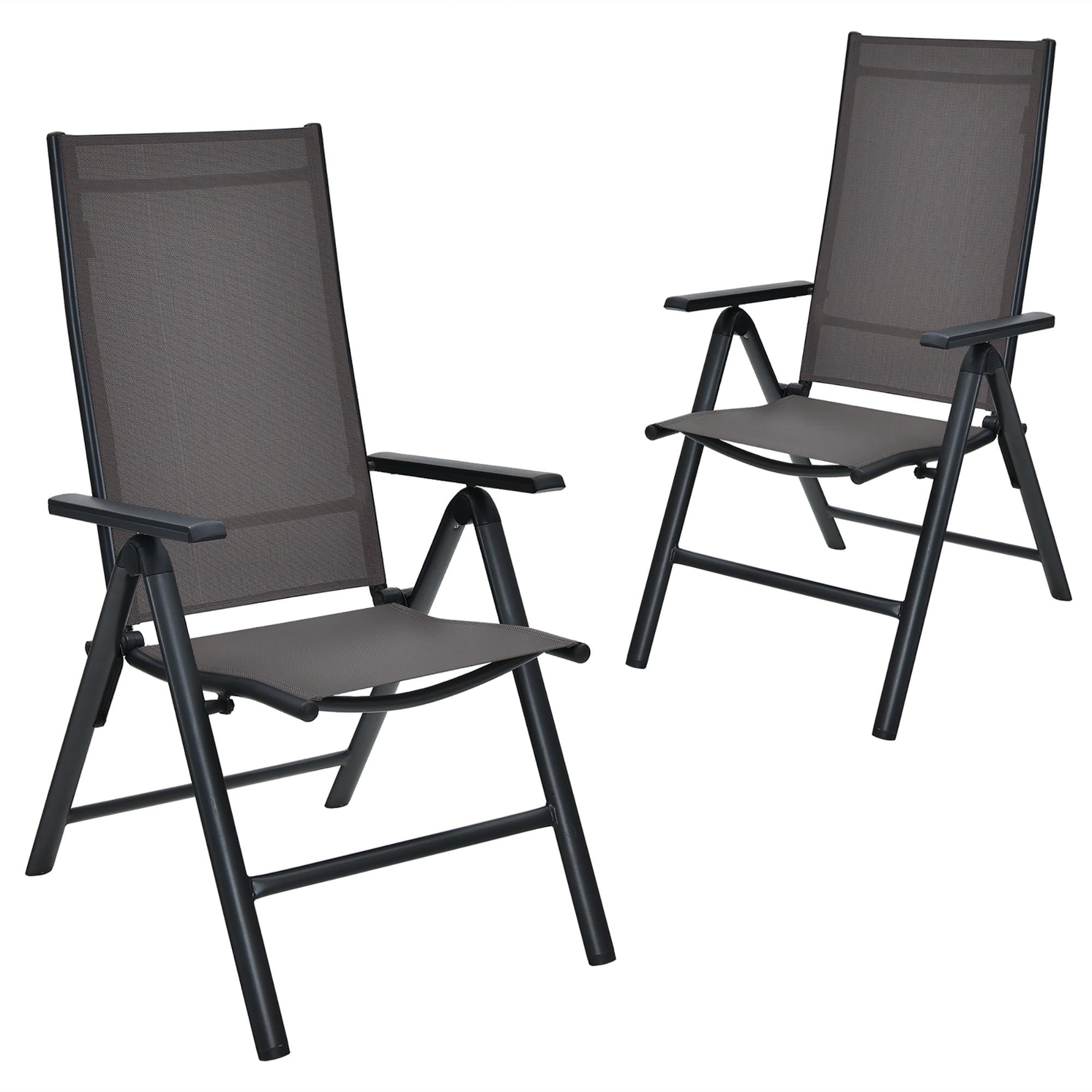 Tangkula 2 Pack Folding Dining Chairs Adjustable Reclining Back Chairs Suitable for Outdoor & Indoor Gray