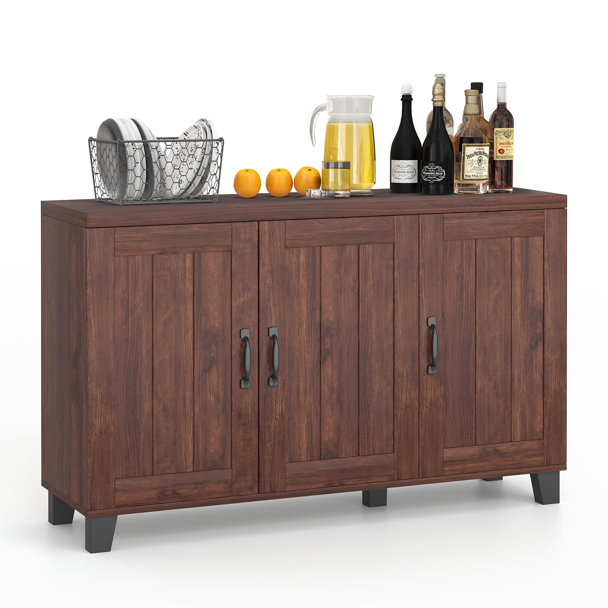 Costway 3-Door Buffet Sideboard Storage Credenza Cabinet Console Adjustable Shelf Brown