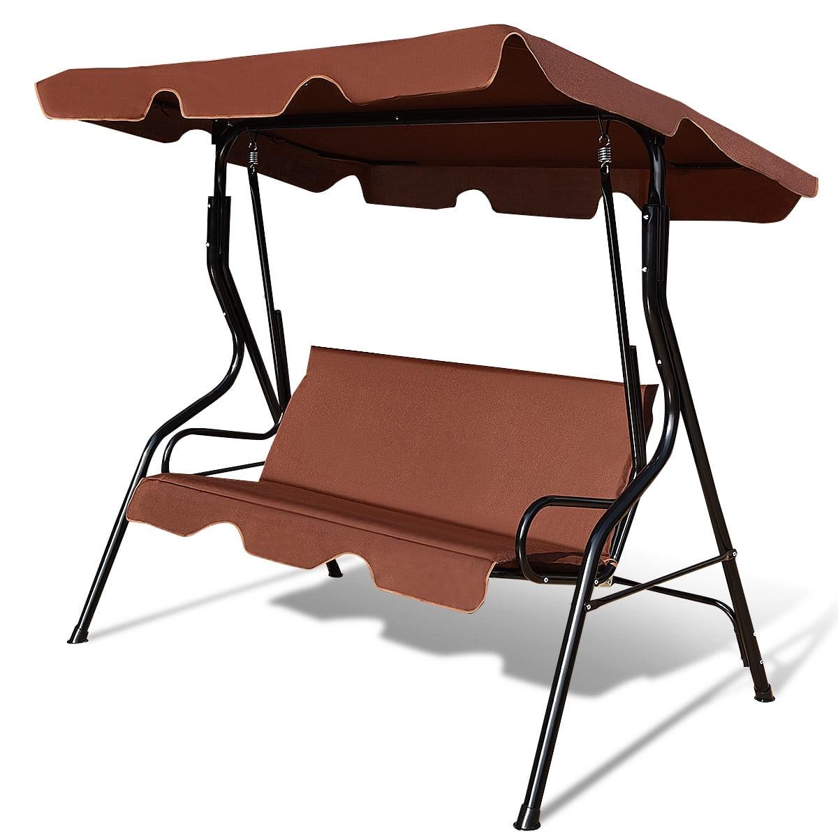 Elegant Coffee 3-Seat Cushioned Patio Swing with UV-Protective Canopy