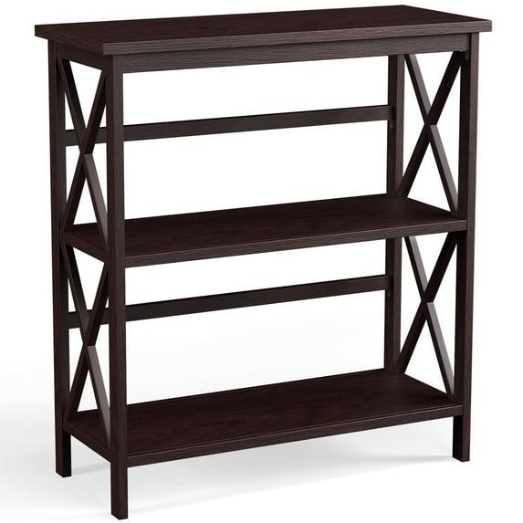 Costway 3-Tier Bookshelf Wooden Open Storage Bookcase for Home Office Coffee