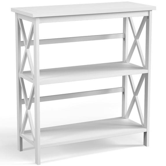 Canddidliike 3-Tier Wooden Multi-Functional X-Design Etagere Storage Bookshelf-White, Tall Bookshelf, Book Shelves for Living Room, Home Office, Bedroom, Balcony