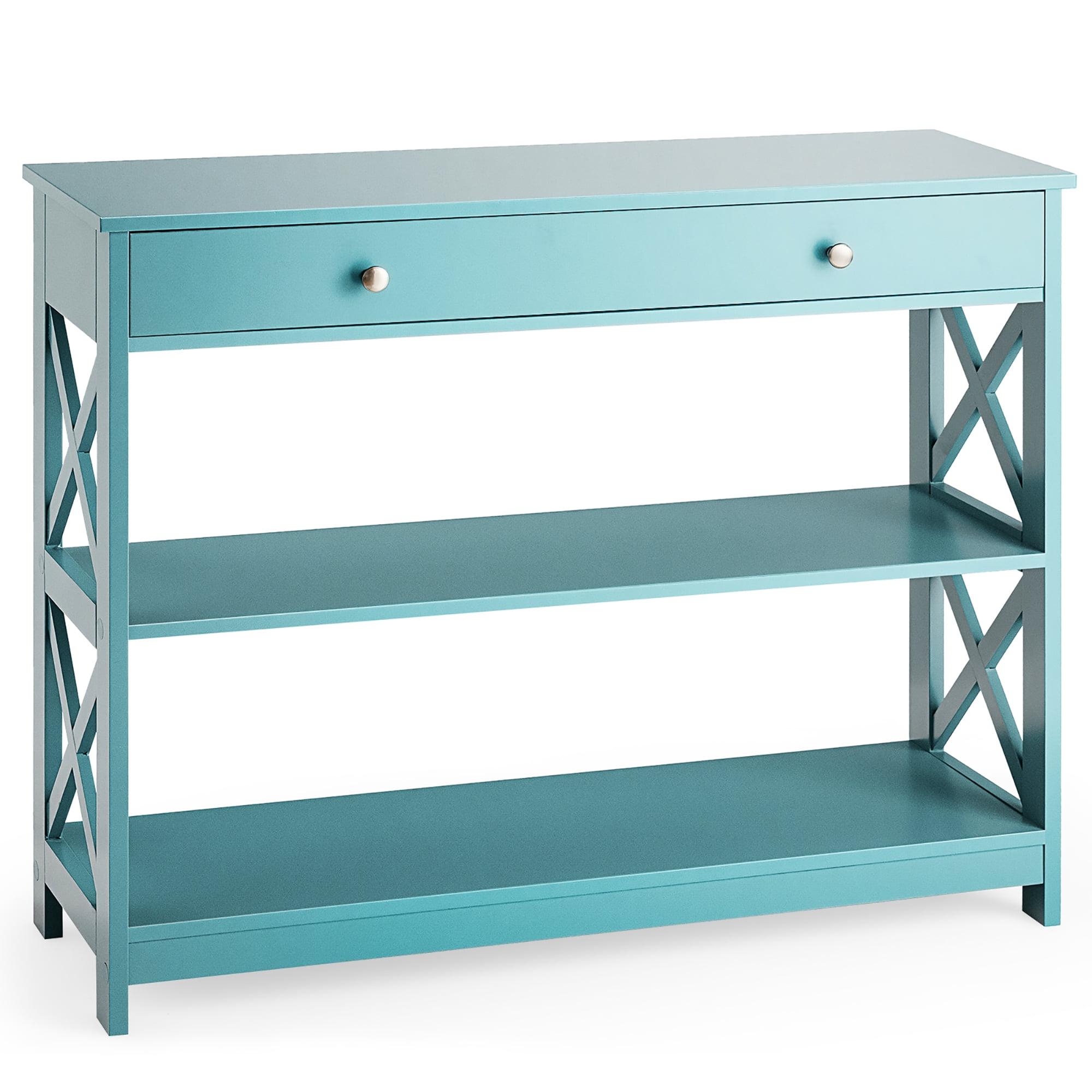 Modern Turquoise 3-Tier Console Table with Storage Drawer