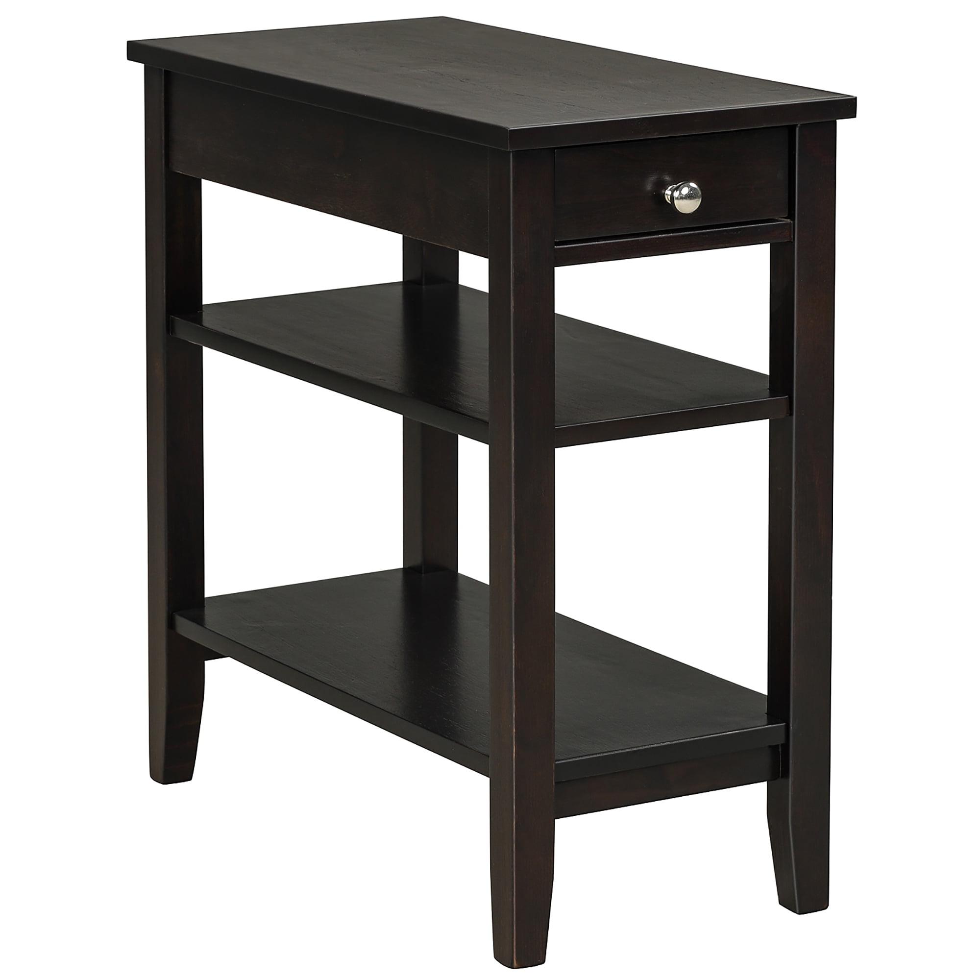 Espresso Brown 3-Tier Wood Side End Table with Drawer