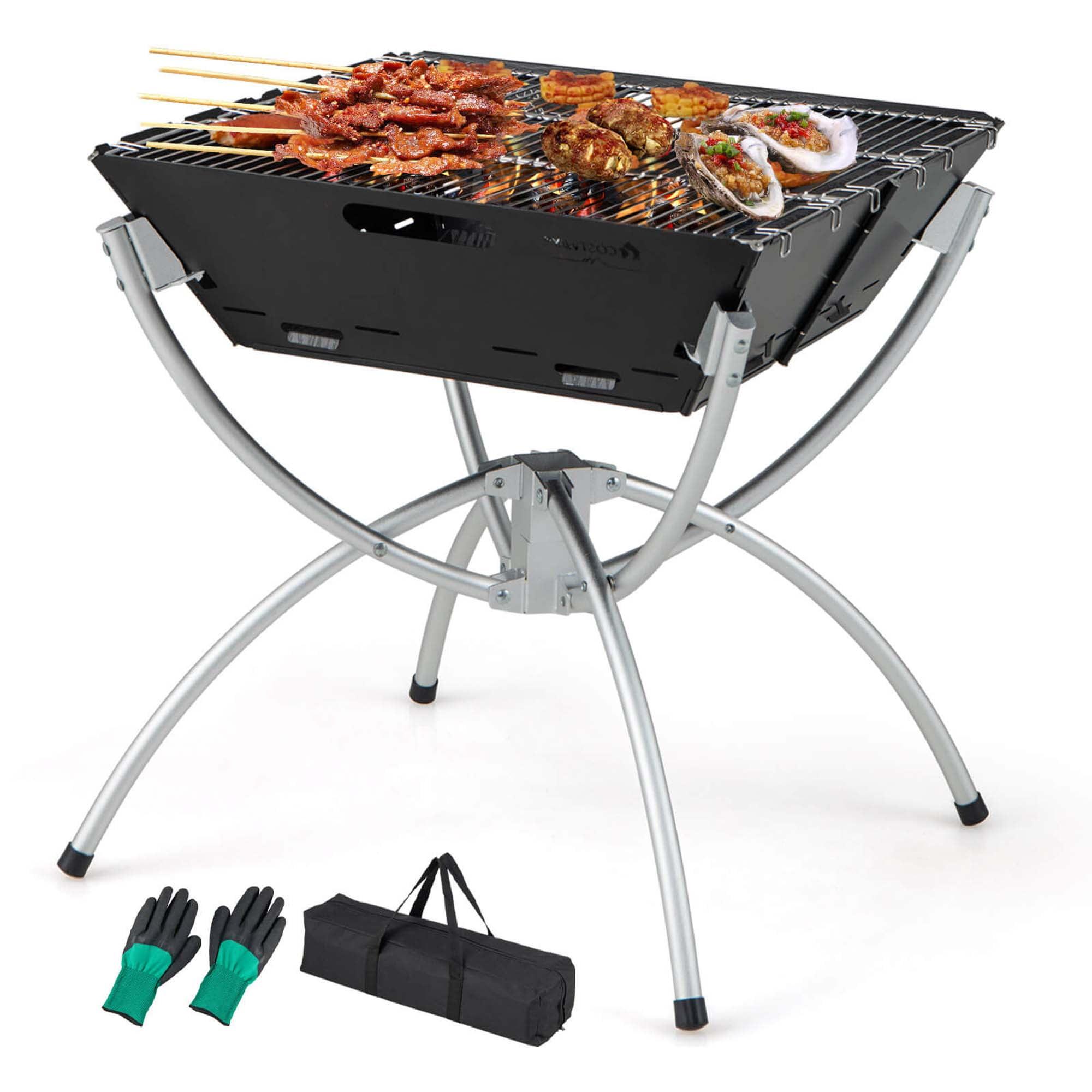 Portable Black Stainless Steel Charcoal Grill with Carrying Bag