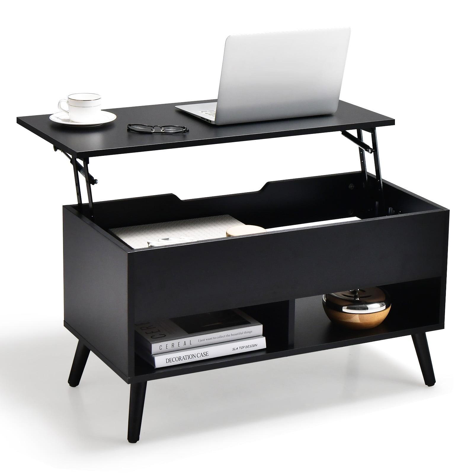 Costway 31.5''  Lift Top CoffeeTable ModernTable W/ Hidden Compartment&Wood Legs For Home Black