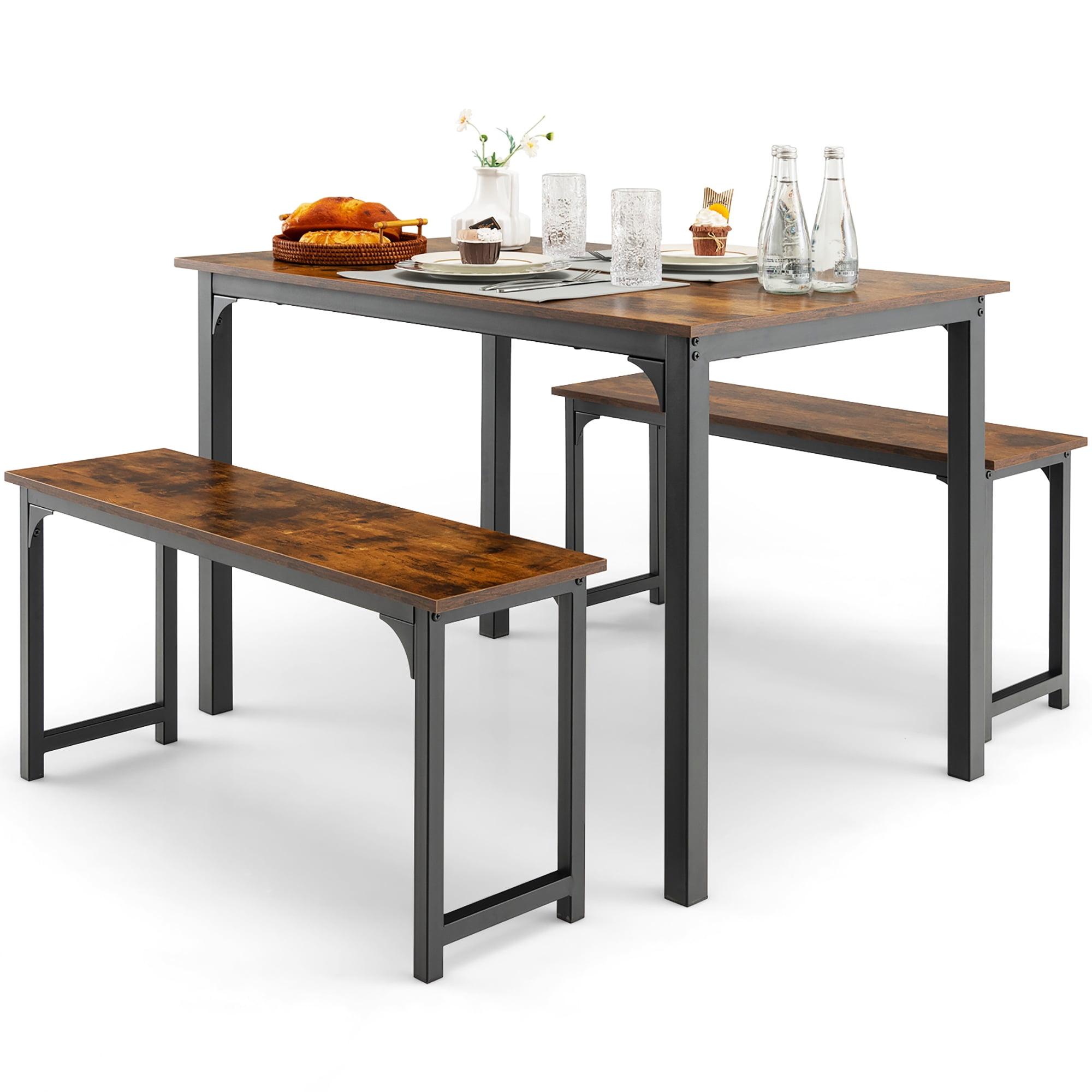 Modern Studio 3-Piece Coffee Dining Table Set with 2 Benches