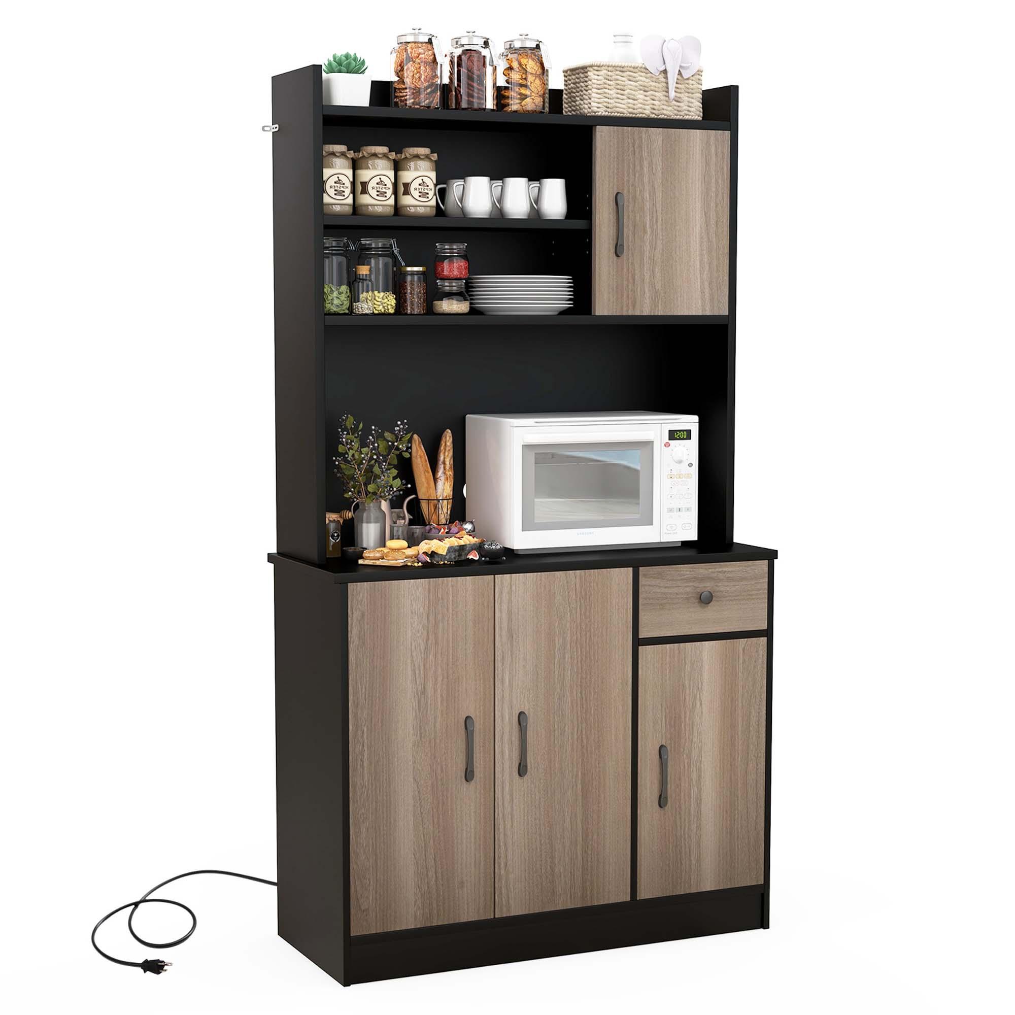 Black and Wood 71'' Kitchen Buffet Pantry Storage Cabinet